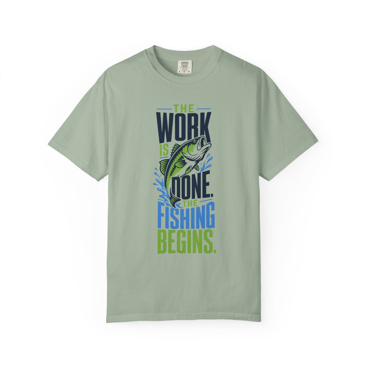 The Work Is Done The Fishing Begins Shirt – Funny Retirement Fishing T-Shirt, Retired Angler Gift, Unisex Fishing Shirt