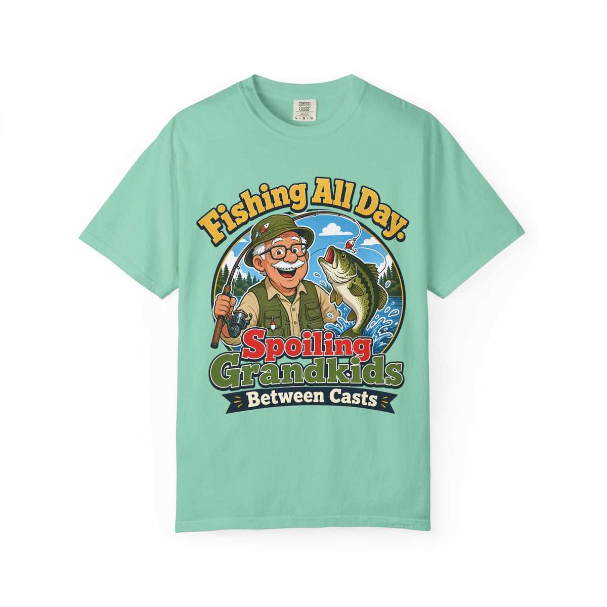 Fishing All Day Spoiling Grandkids Between Casts T-Shirt | Fishing Grandpa & Grandma Gift