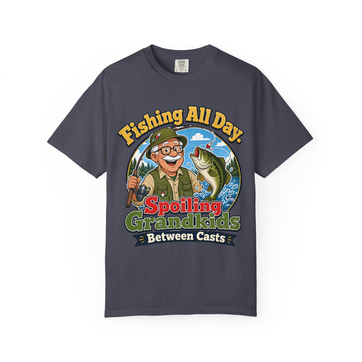 Fishing All Day Spoiling Grandkids Between Casts T-Shirt | Fishing Grandpa & Grandma Gift