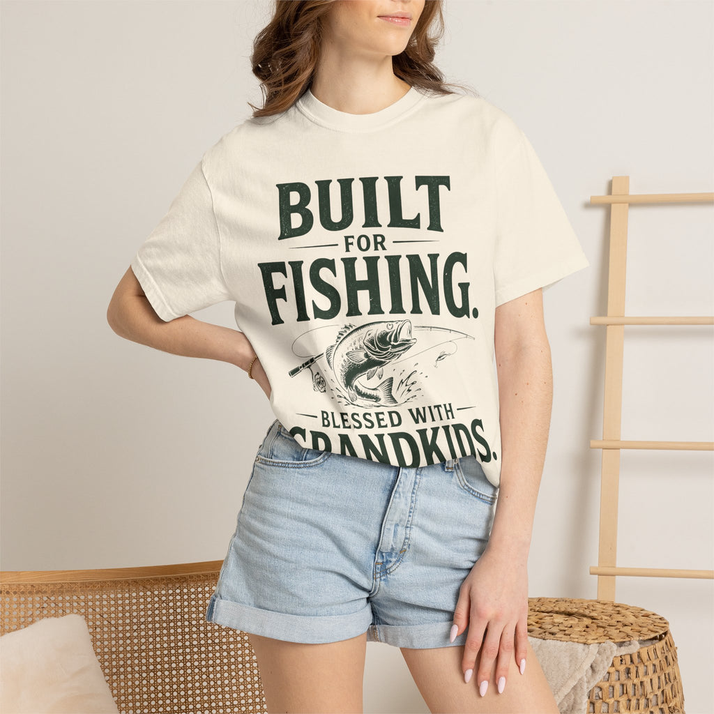 Built for Fishing Blessed with Grandkids T-Shirt | Grandpa Fishing Shirt Gift for Fishermen