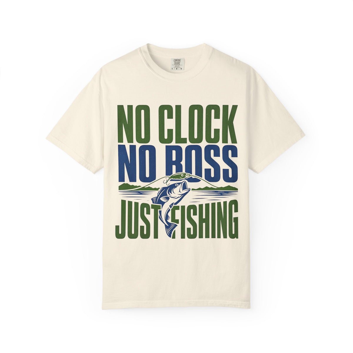 No Clock No Boss Just Fishing T-Shirt | Funny Fishing Shirt | Bass Fishing Gift | Angler Lake Life Tee | Unisex Fishing T-Shirt