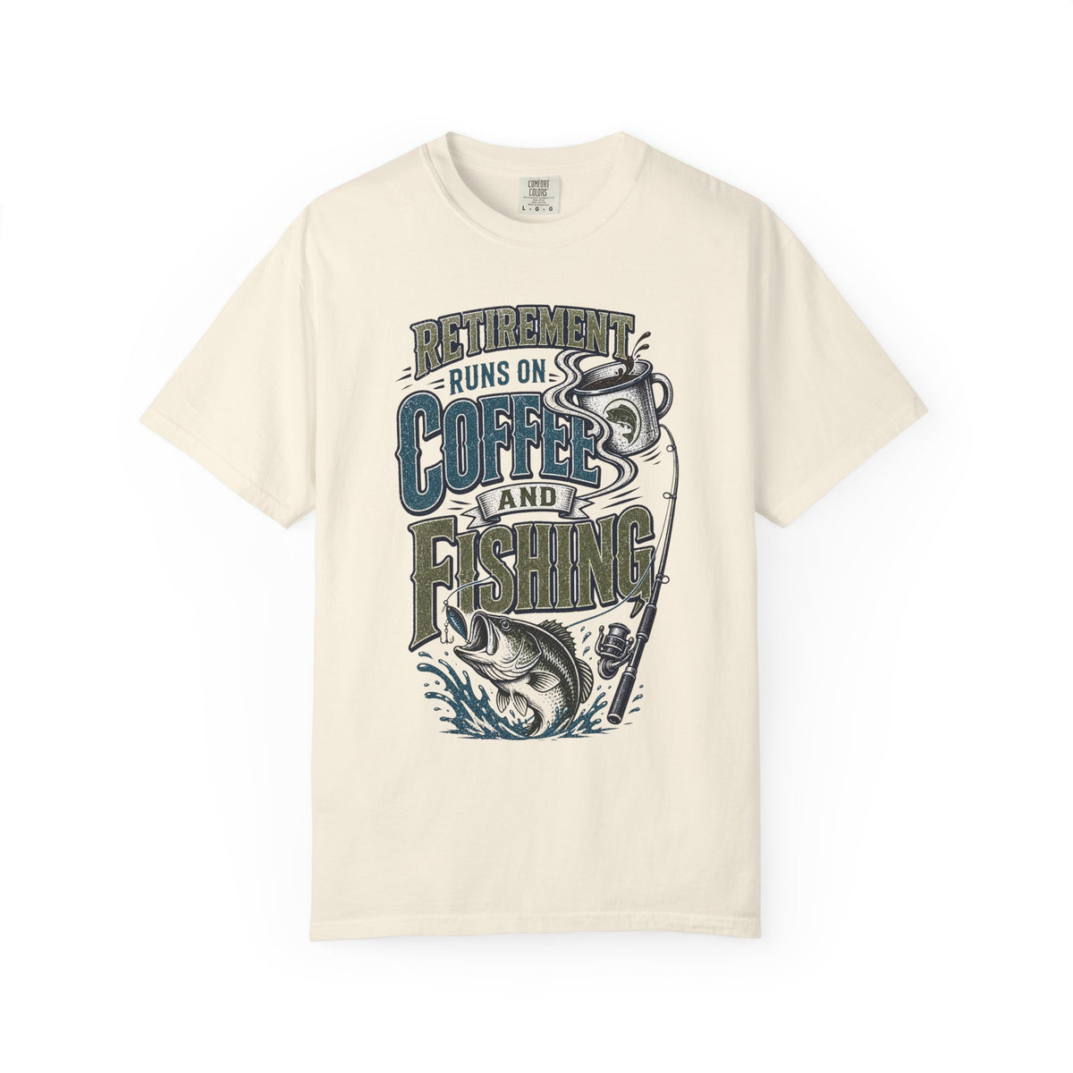 Retirement Runs on Coffee and Fishing Shirt | Funny Retired Fisherman T-Shirt | Retirement Gift for Anglers