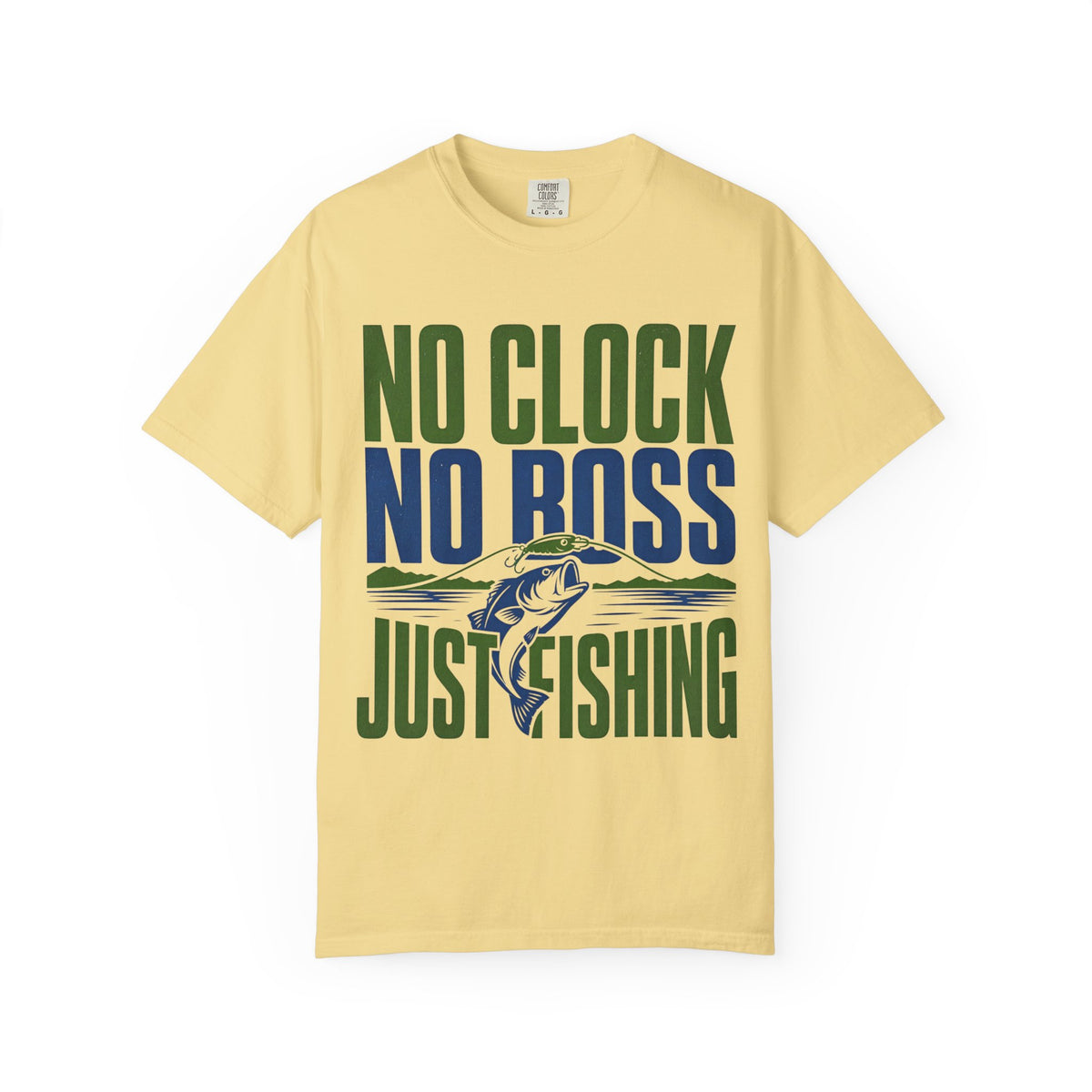 No Clock No Boss Just Fishing T-Shirt | Funny Fishing Shirt | Bass Fishing Gift | Angler Lake Life Tee | Unisex Fishing T-Shirt