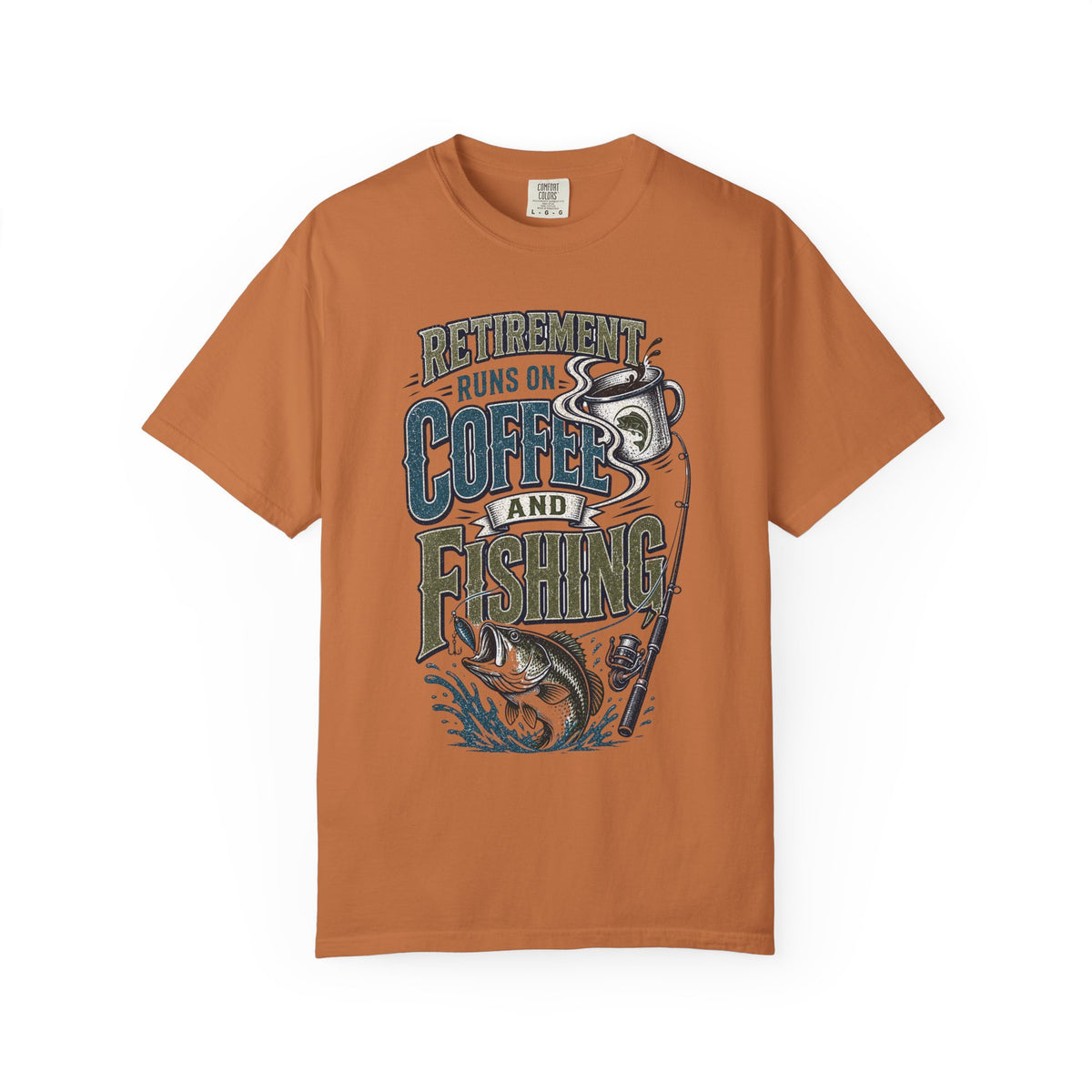 Retirement Runs on Coffee and Fishing Shirt | Funny Retired Fisherman T-Shirt | Retirement Gift for Anglers