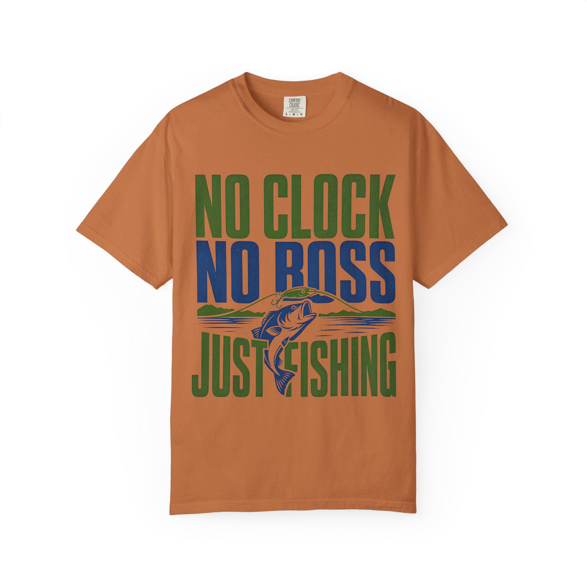 No Clock No Boss Just Fishing T-Shirt | Funny Fishing Shirt | Bass Fishing Gift | Angler Lake Life Tee | Unisex Fishing T-Shirt