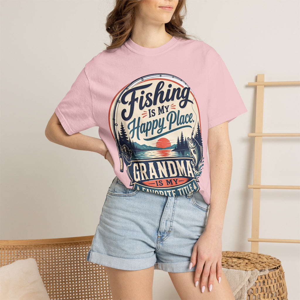 Fishing Is My Happy Place Grandma Is My Favorite Title Shirt, Grandma Fishing T-Shirt, Grandma Fishing Gift, Fishing Grandma Tee, Mother's Day Gift, Lake Life Shirt