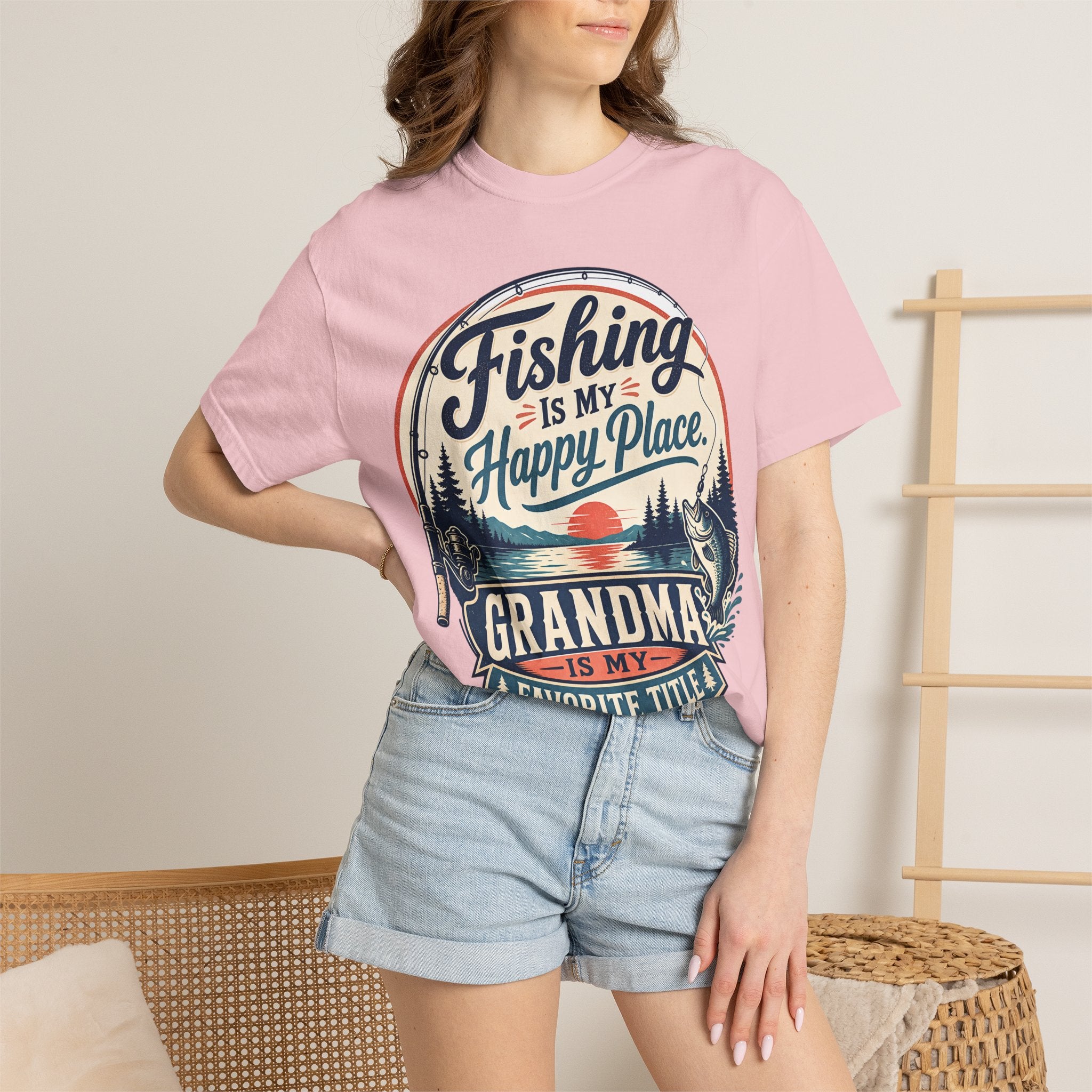 Fishing Is My Happy Place Grandma Is My Favorite Title Shirt, Grandma Fishing T-Shirt, Grandma Fishing Gift, Fishing Grandma Tee, Mother's Day Gift, Lake Life Shirt