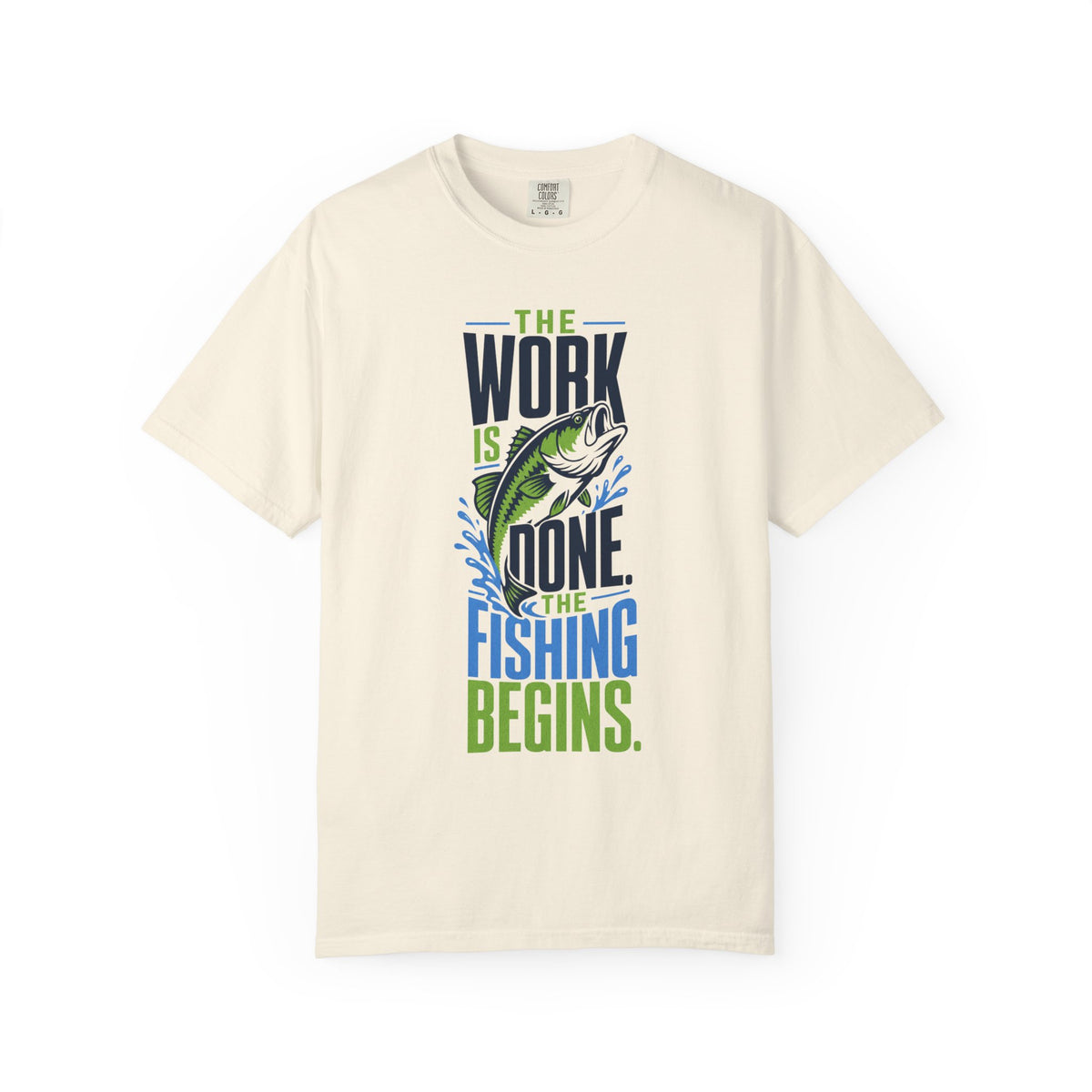 The Work Is Done The Fishing Begins Shirt – Funny Retirement Fishing T-Shirt, Retired Angler Gift, Unisex Fishing Shirt