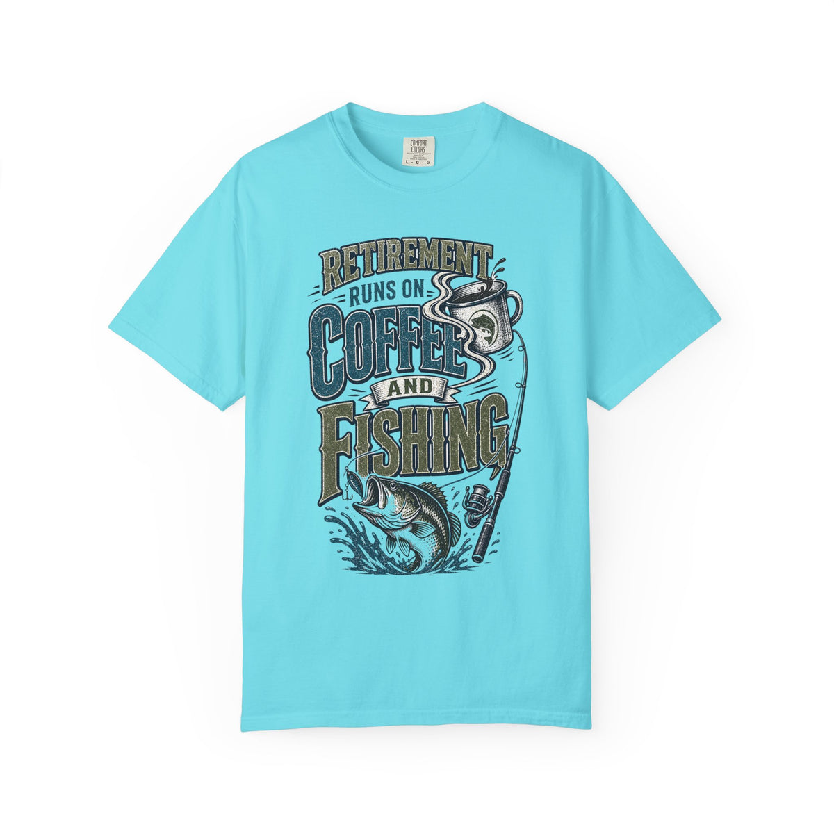 Retirement Runs on Coffee and Fishing Shirt | Funny Retired Fisherman T-Shirt | Retirement Gift for Anglers
