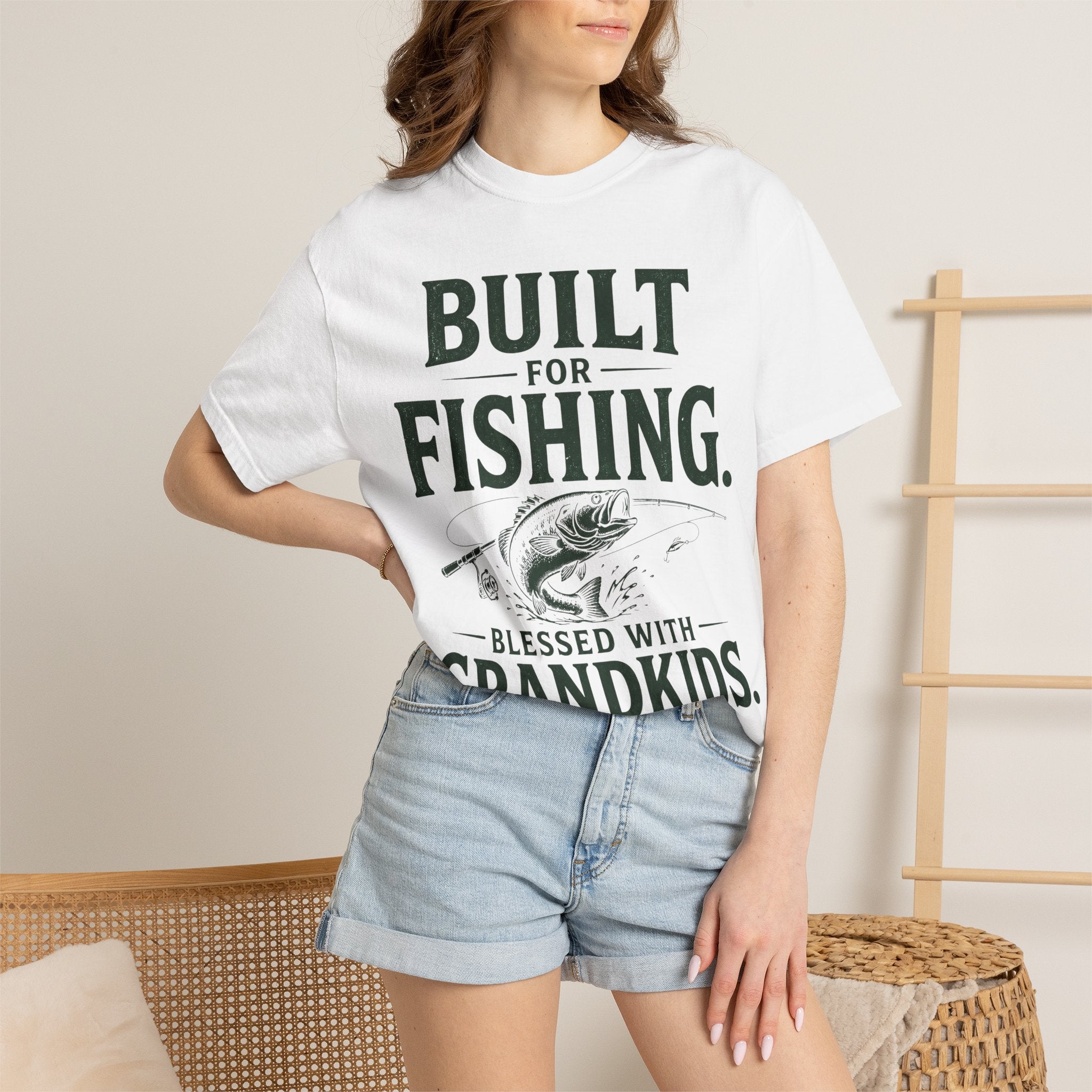 Built for Fishing Blessed with Grandkids T-Shirt | Grandpa Fishing Shirt Gift for Fishermen