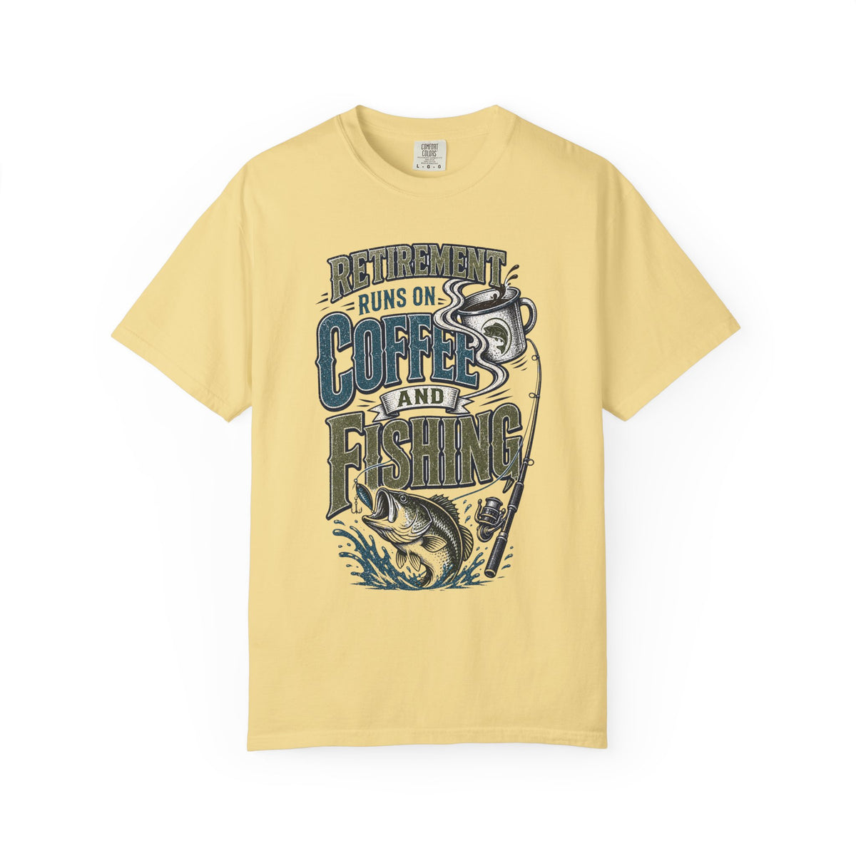 Retirement Runs on Coffee and Fishing Shirt | Funny Retired Fisherman T-Shirt | Retirement Gift for Anglers