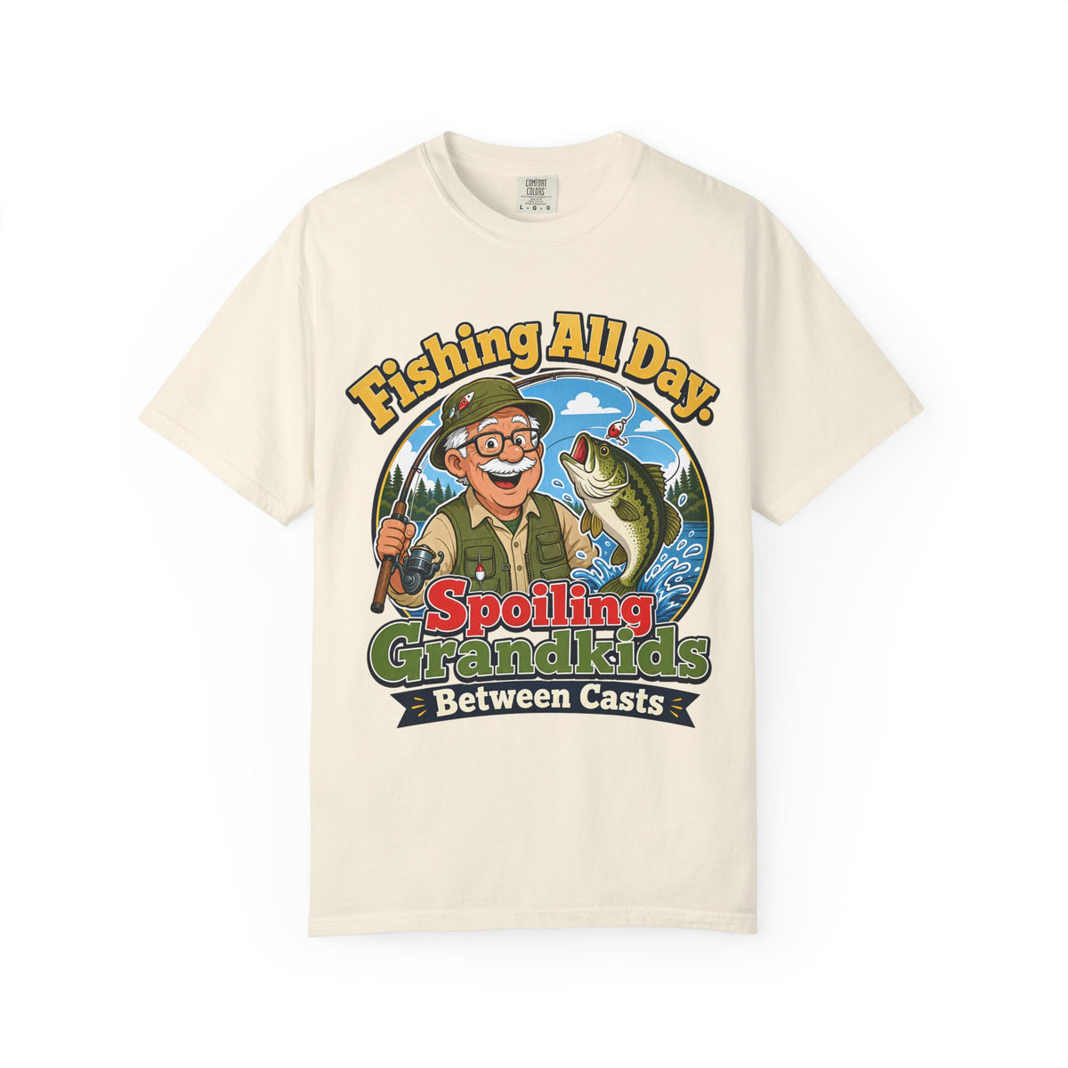 Fishing All Day Spoiling Grandkids Between Casts T-Shirt | Fishing Grandpa & Grandma Gift