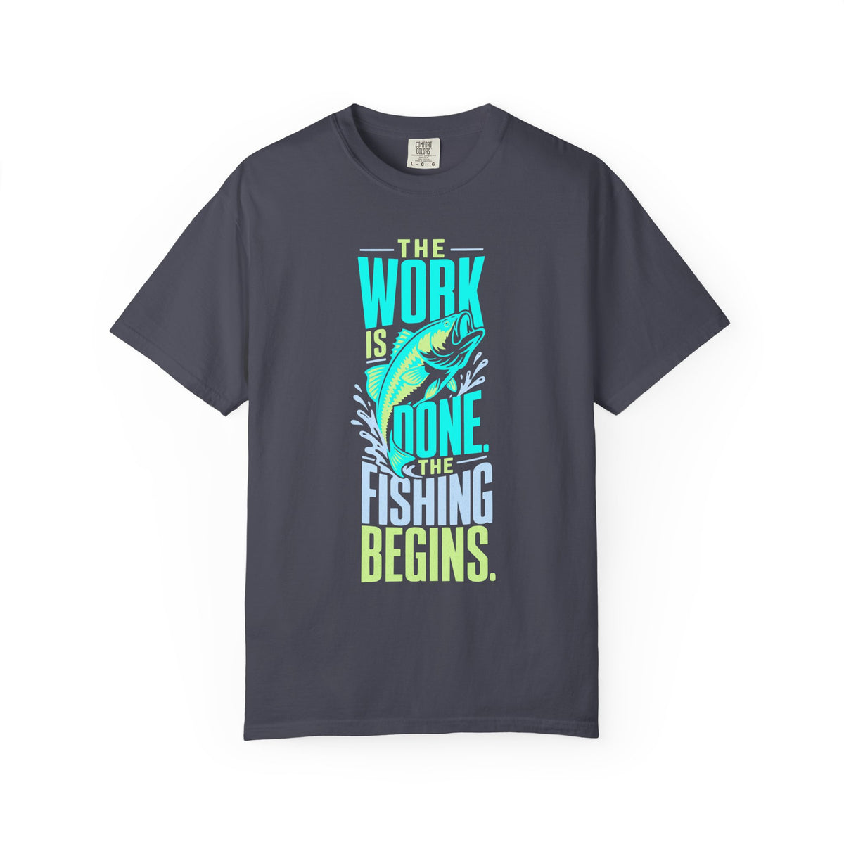 The Work Is Done The Fishing Begins Shirt – Funny Retirement Fishing T-Shirt, Retired Angler Gift, Unisex Fishing Shirt