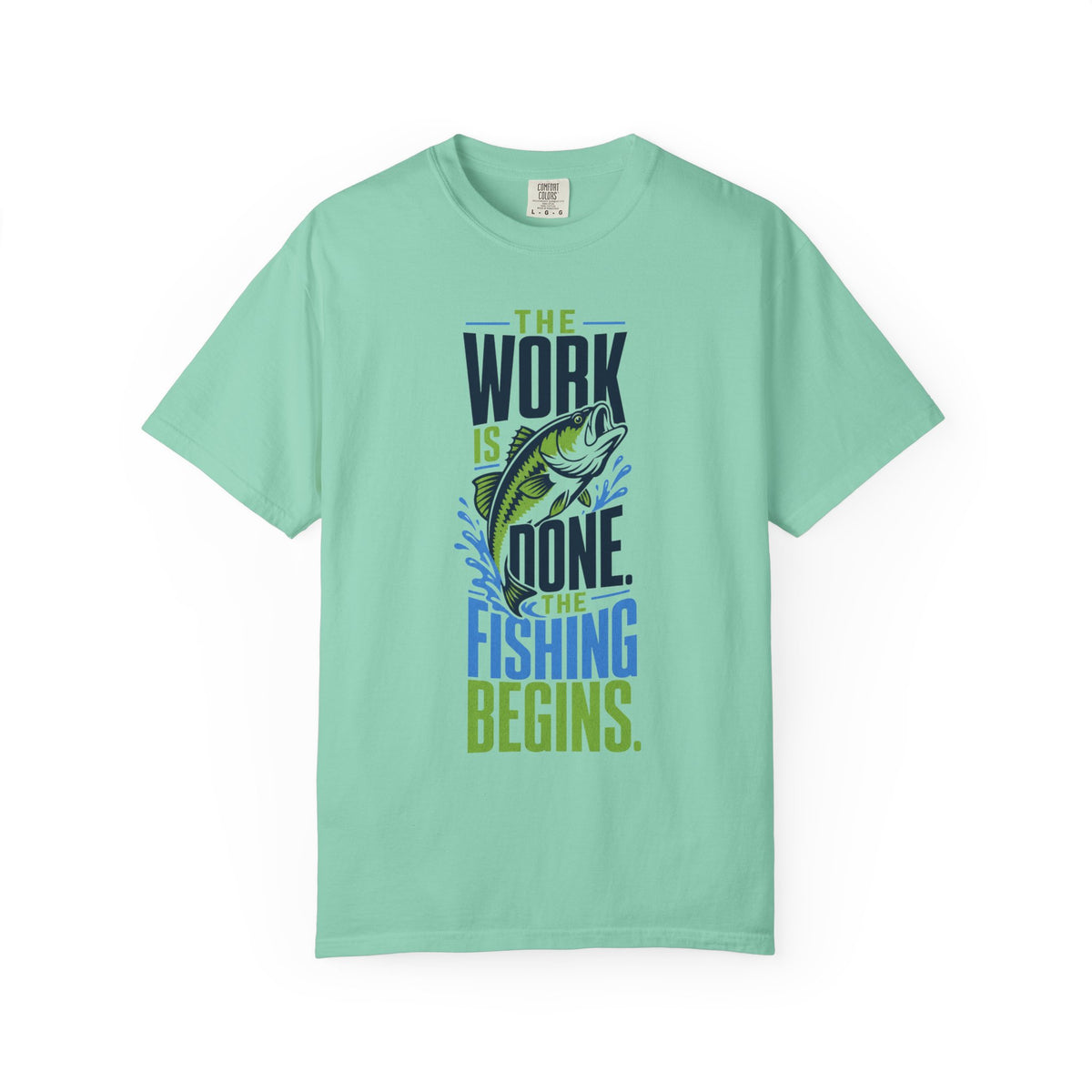 The Work Is Done The Fishing Begins Shirt – Funny Retirement Fishing T-Shirt, Retired Angler Gift, Unisex Fishing Shirt