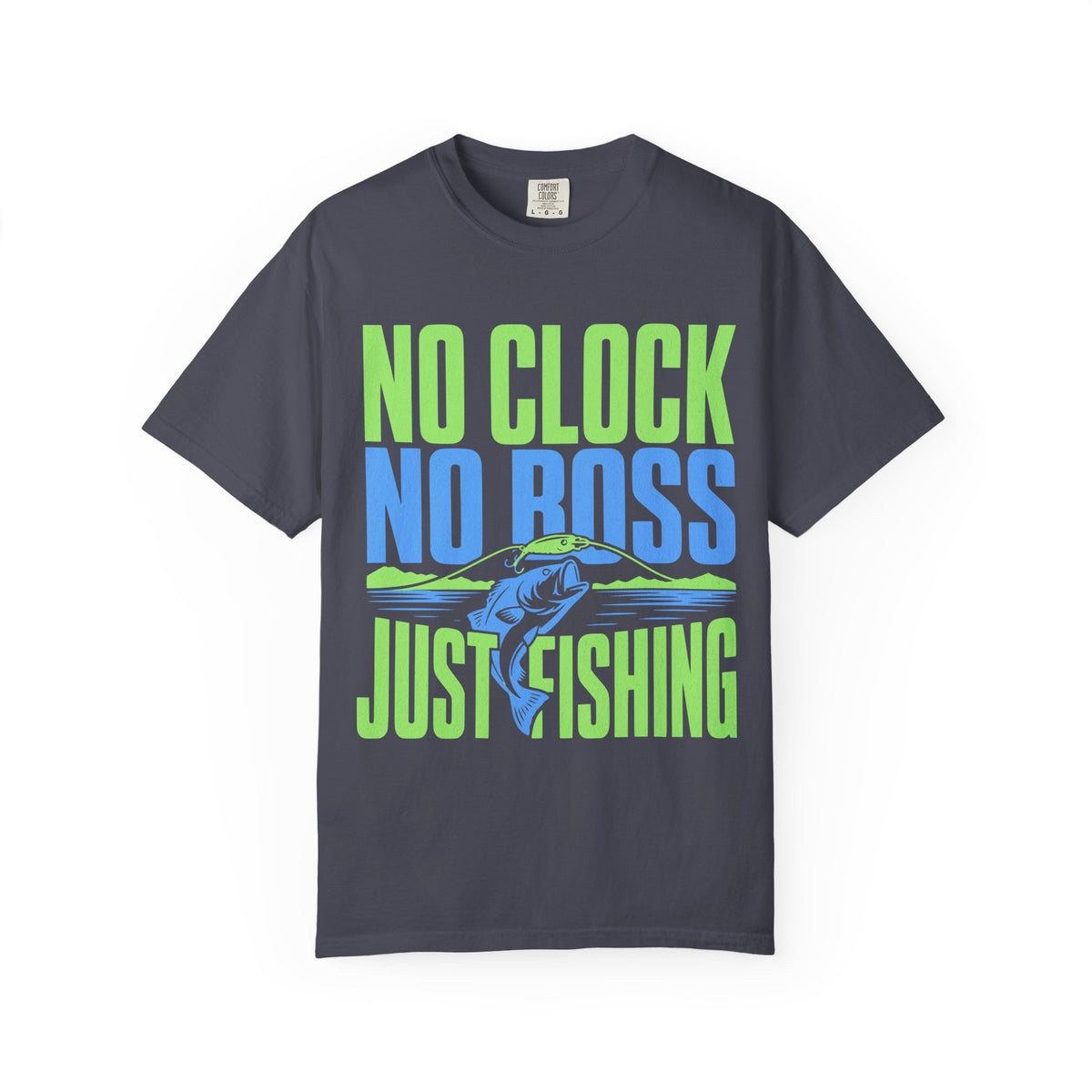 No Clock No Boss Just Fishing T-Shirt | Funny Fishing Shirt | Bass Fishing Gift | Angler Lake Life Tee | Unisex Fishing T-Shirt