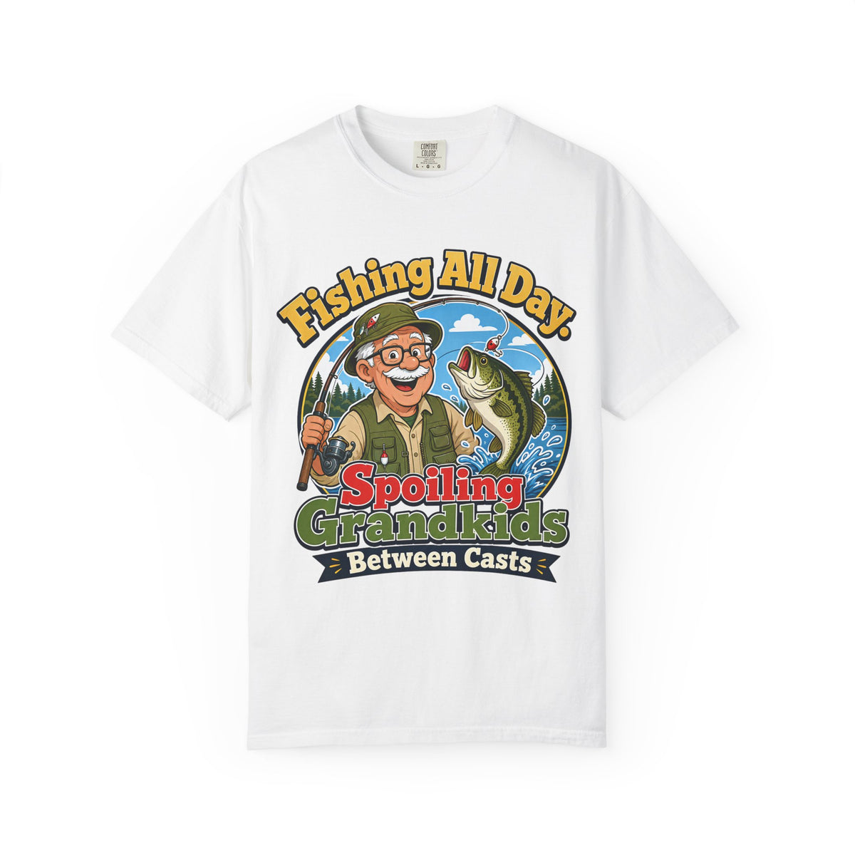 Fishing All Day Spoiling Grandkids Between Casts T-Shirt | Fishing Grandpa & Grandma Gift