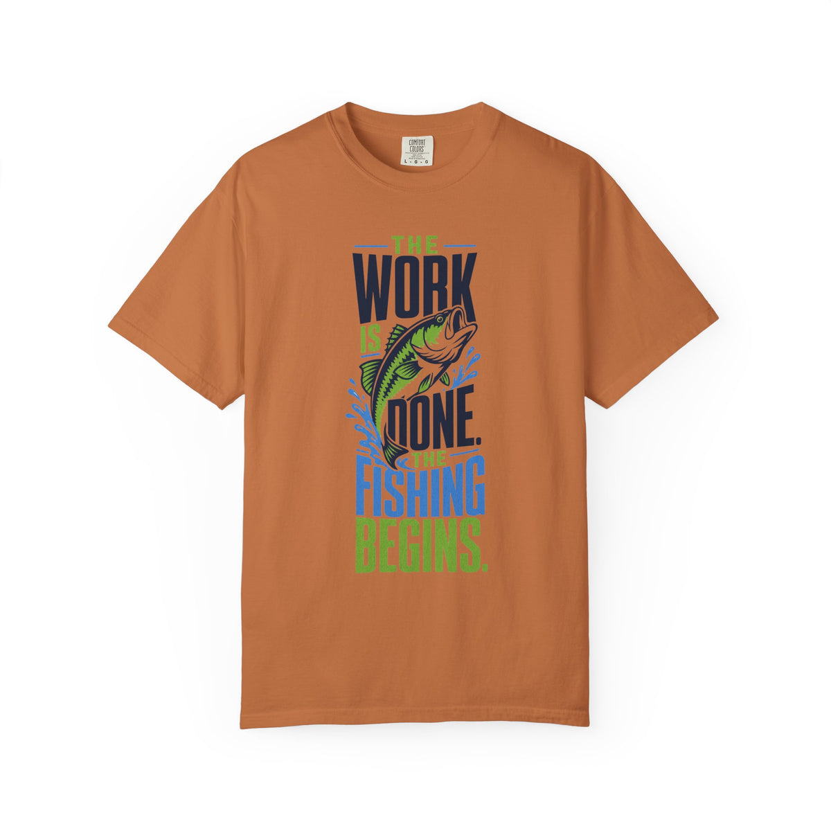 The Work Is Done The Fishing Begins Shirt – Funny Retirement Fishing T-Shirt, Retired Angler Gift, Unisex Fishing Shirt