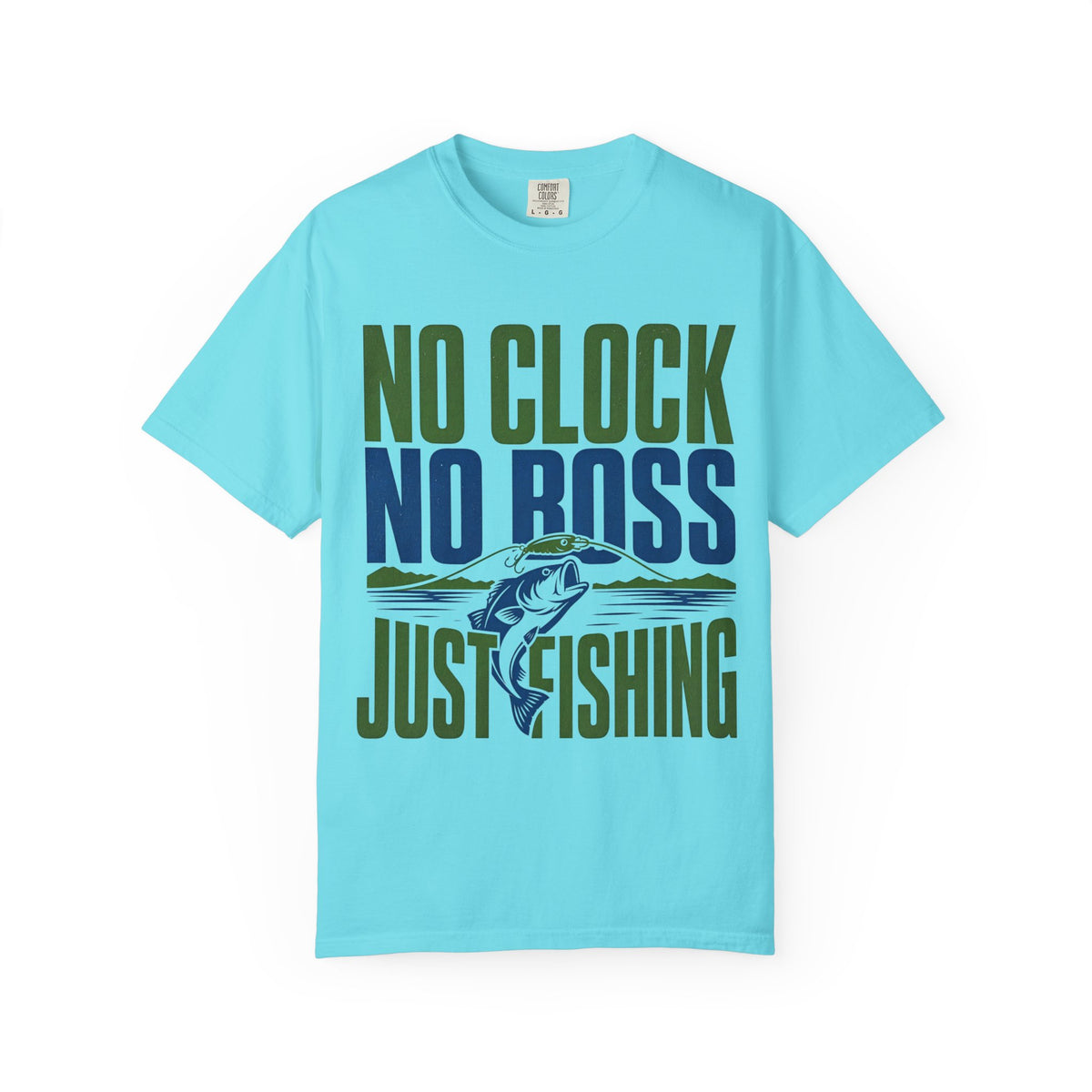 No Clock No Boss Just Fishing T-Shirt | Funny Fishing Shirt | Bass Fishing Gift | Angler Lake Life Tee | Unisex Fishing T-Shirt