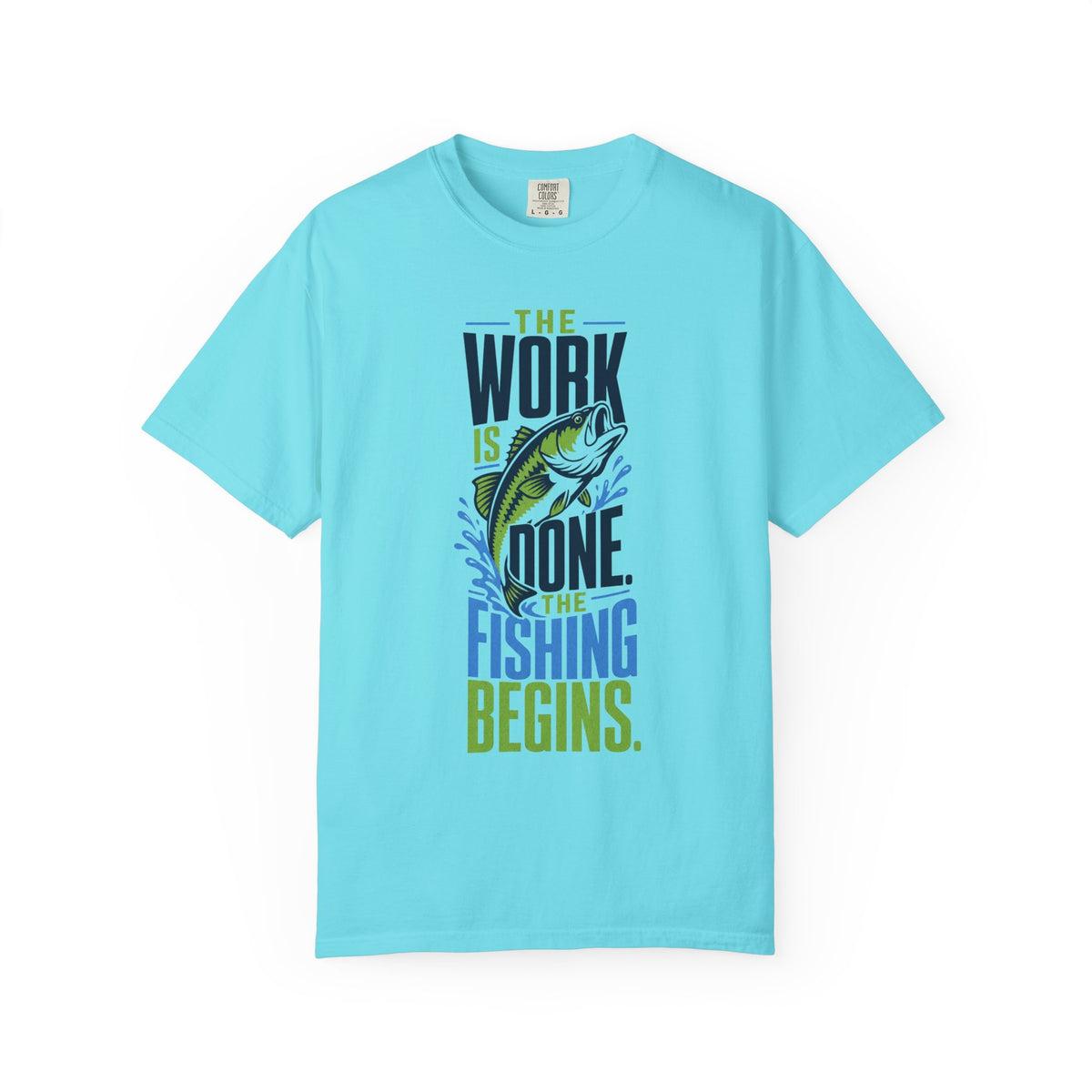 The Work Is Done The Fishing Begins Shirt – Funny Retirement Fishing T-Shirt, Retired Angler Gift, Unisex Fishing Shirt