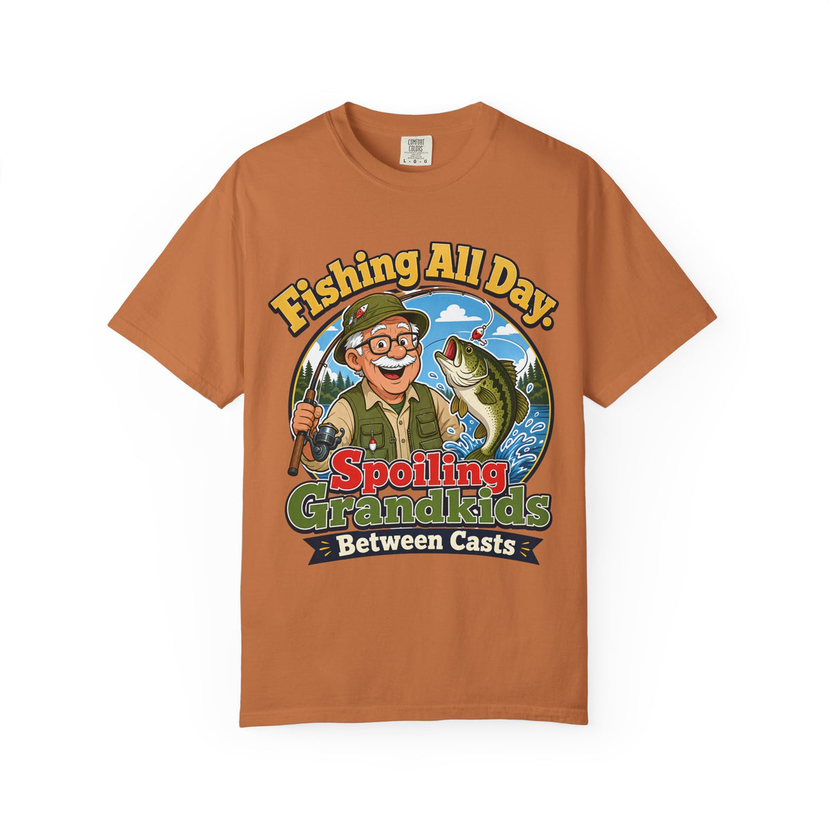 Fishing All Day Spoiling Grandkids Between Casts T-Shirt | Fishing Grandpa & Grandma Gift