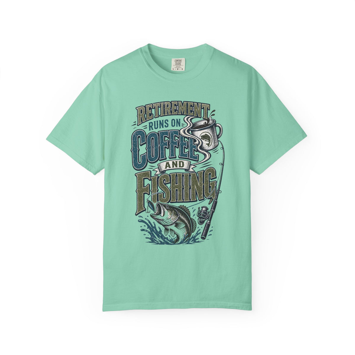 Retirement Runs on Coffee and Fishing Shirt | Funny Retired Fisherman T-Shirt | Retirement Gift for Anglers