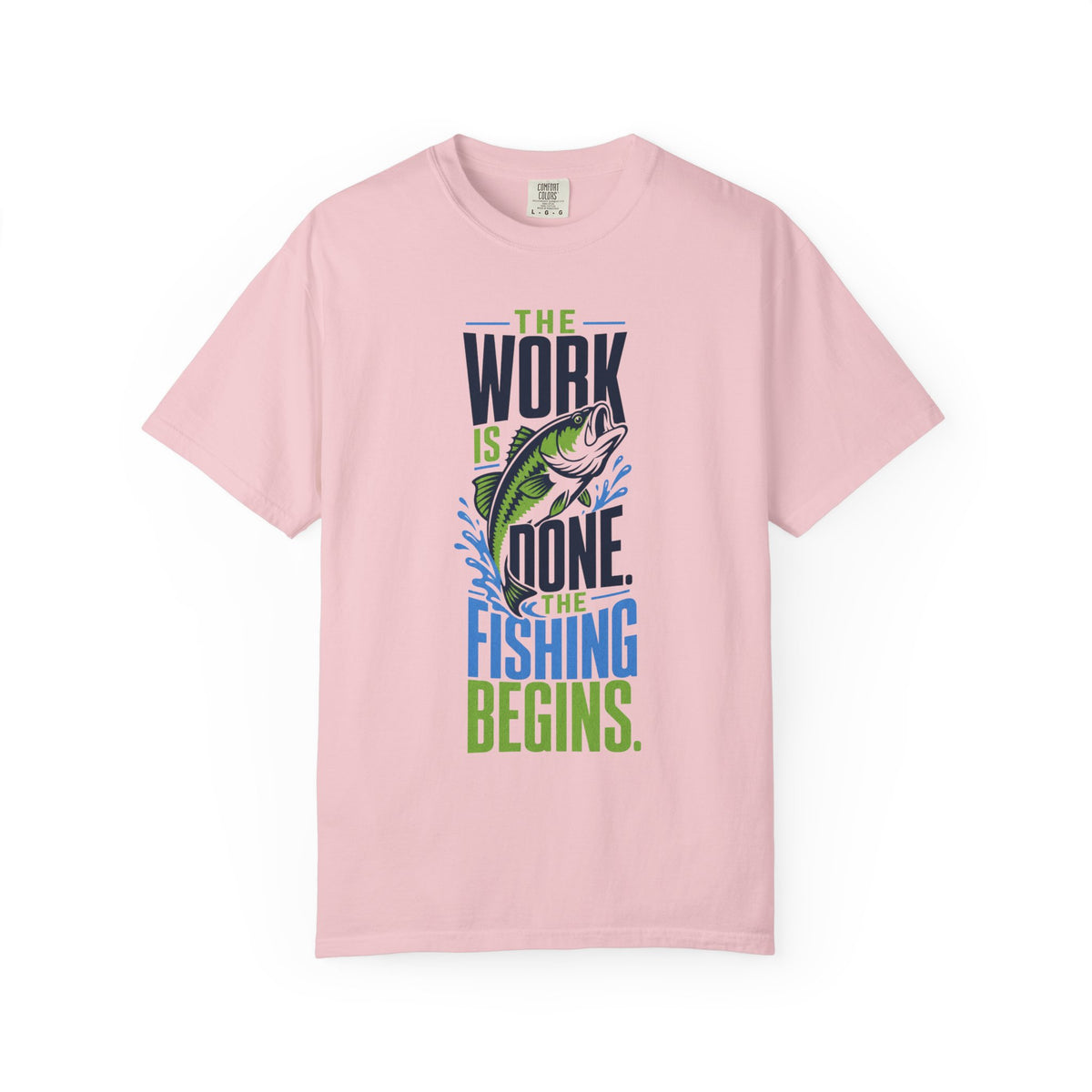 The Work Is Done The Fishing Begins Shirt – Funny Retirement Fishing T-Shirt, Retired Angler Gift, Unisex Fishing Shirt