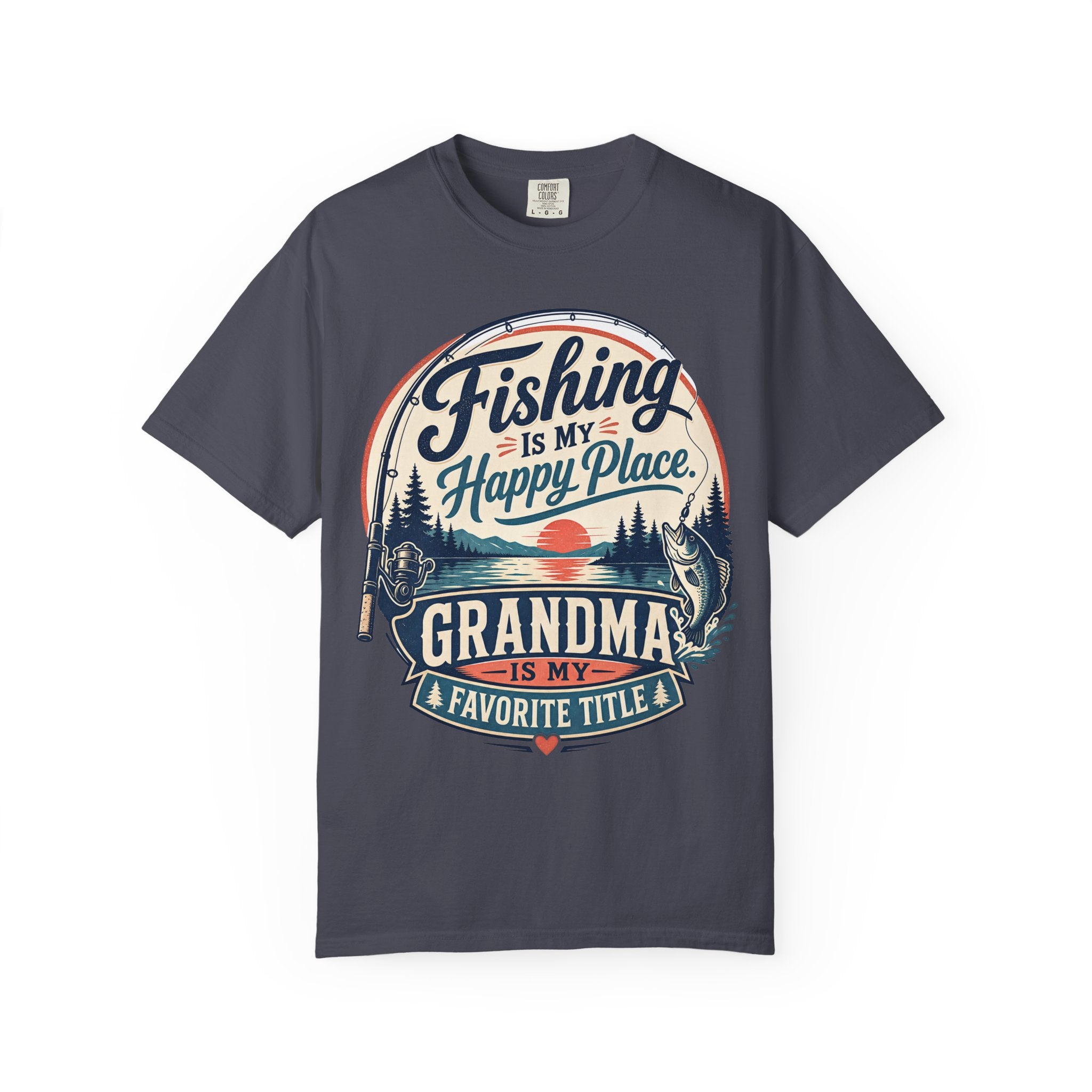 Fishing Is My Happy Place Grandma Is My Favorite Title Shirt, Grandma Fishing T-Shirt, Grandma Fishing Gift, Fishing Grandma Tee, Mother's Day Gift, Lake Life Shirt