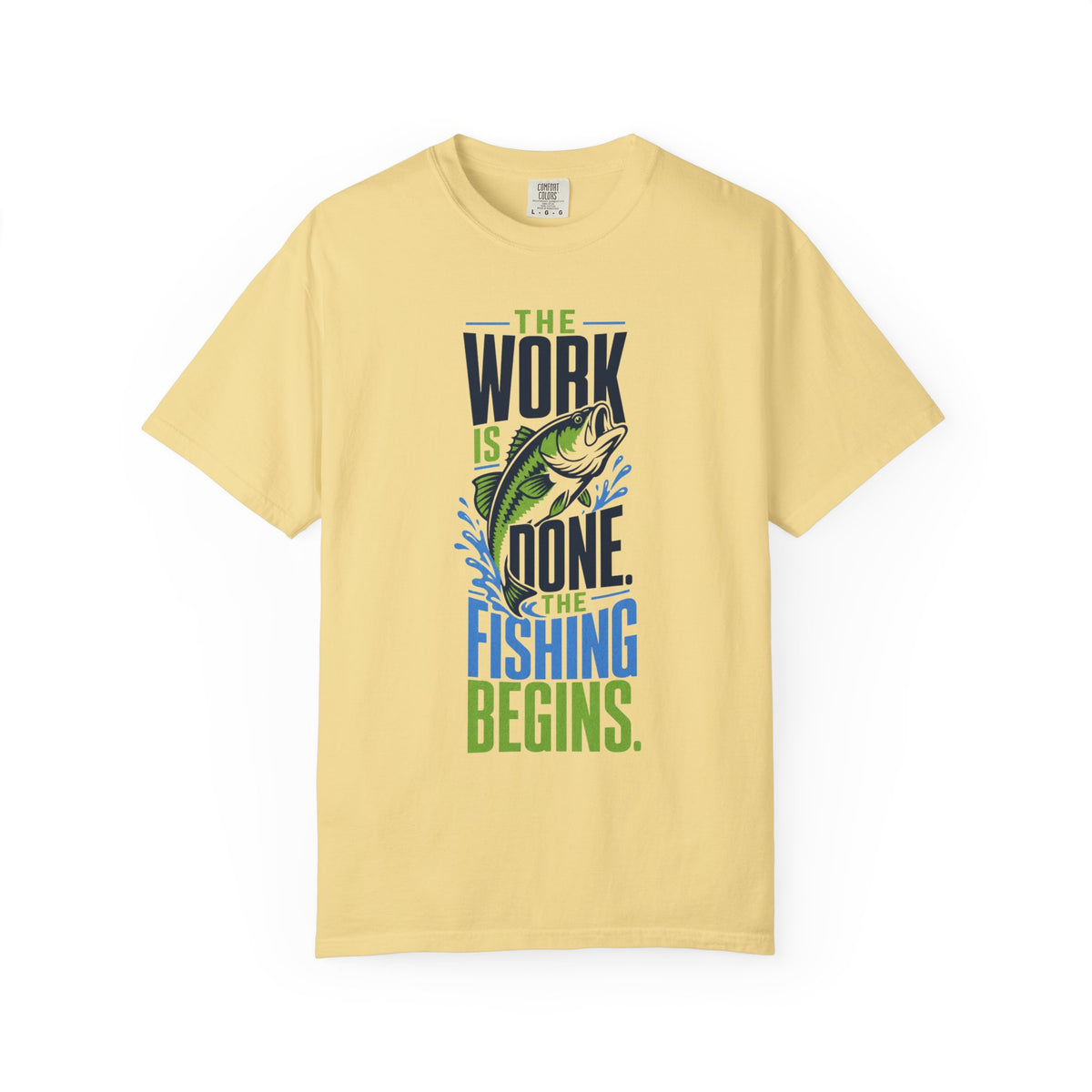 The Work Is Done The Fishing Begins Shirt – Funny Retirement Fishing T-Shirt, Retired Angler Gift, Unisex Fishing Shirt