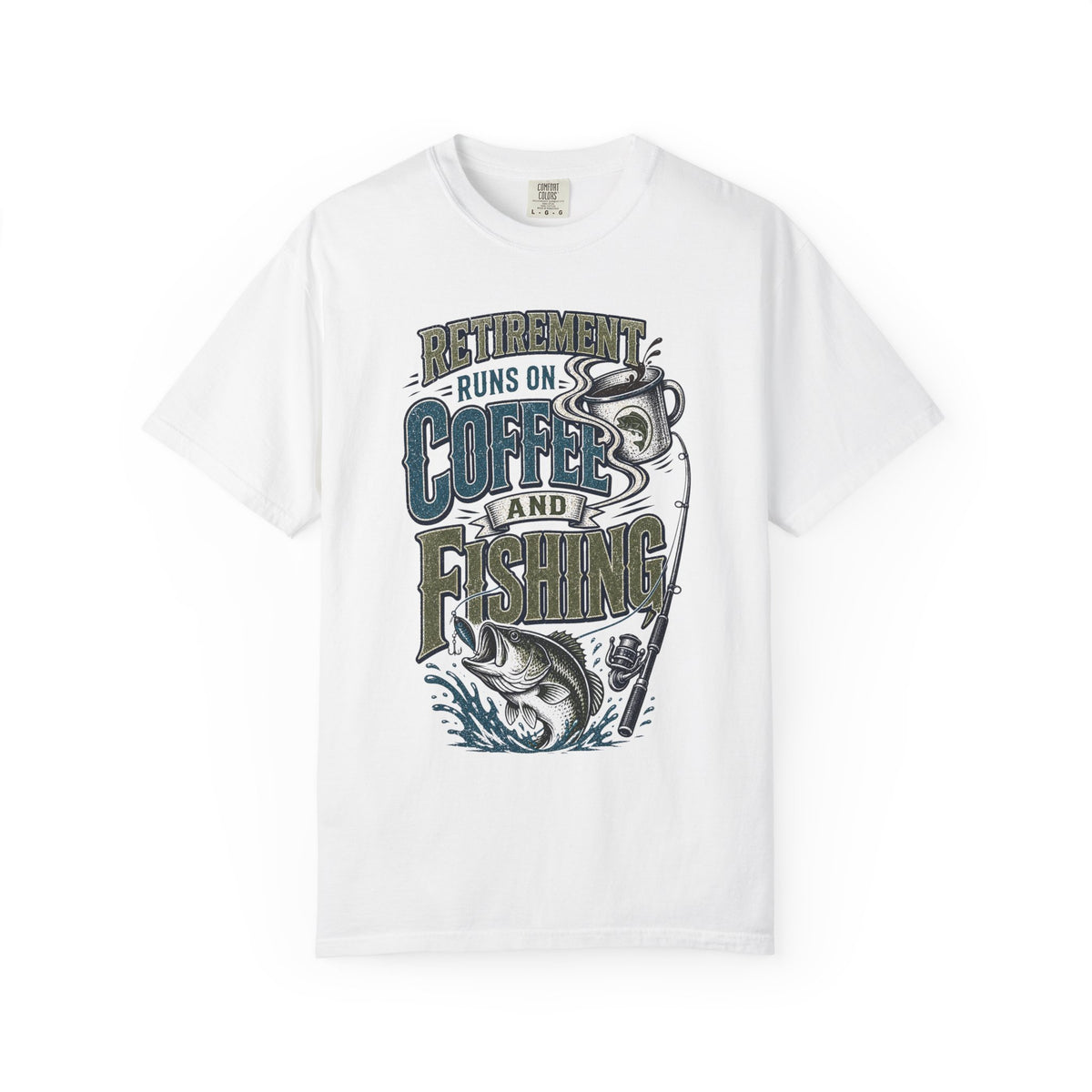 Retirement Runs on Coffee and Fishing Shirt | Funny Retired Fisherman T-Shirt | Retirement Gift for Anglers