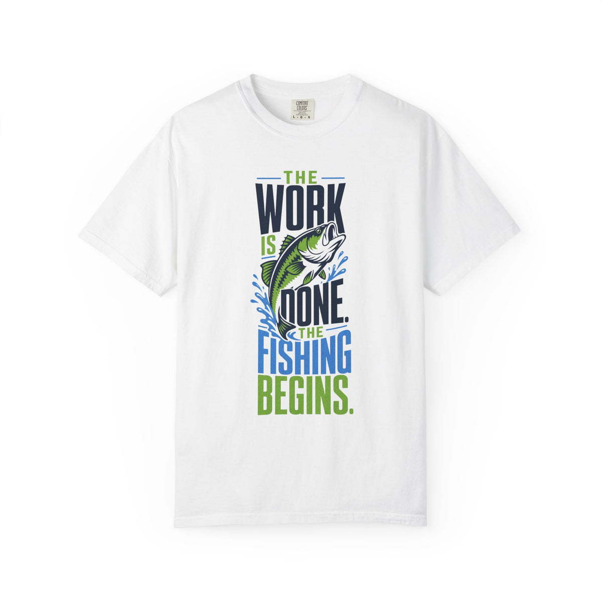 The Work Is Done The Fishing Begins Shirt – Funny Retirement Fishing T-Shirt, Retired Angler Gift, Unisex Fishing Shirt