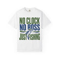 No Clock No Boss Just Fishing T-Shirt | Funny Fishing Shirt | Bass Fishing Gift | Angler Lake Life Tee | Unisex Fishing T-Shirt