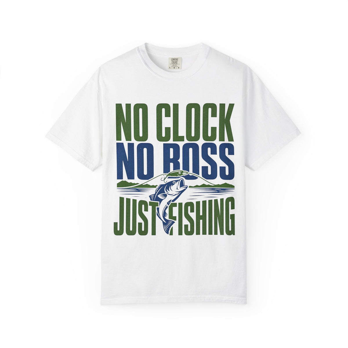 No Clock No Boss Just Fishing T-Shirt | Funny Fishing Shirt | Bass Fishing Gift | Angler Lake Life Tee | Unisex Fishing T-Shirt