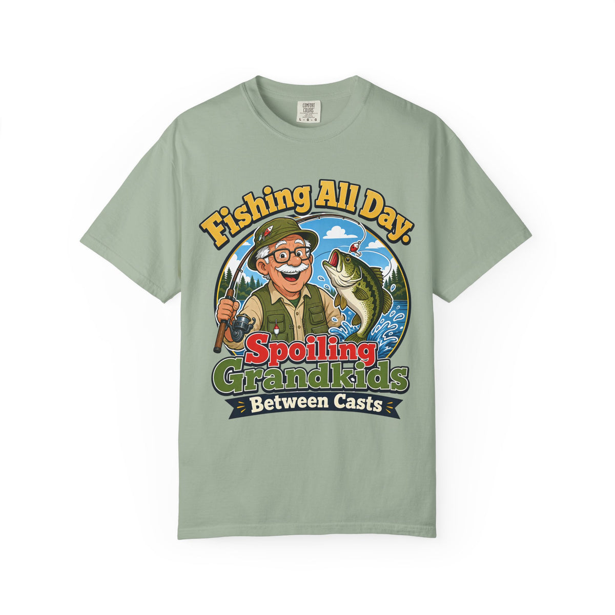 Fishing All Day Spoiling Grandkids Between Casts T-Shirt | Fishing Grandpa & Grandma Gift