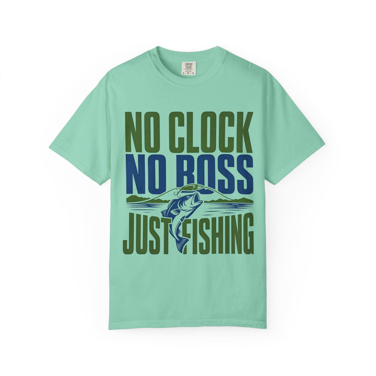No Clock No Boss Just Fishing T-Shirt | Funny Fishing Shirt | Bass Fishing Gift | Angler Lake Life Tee | Unisex Fishing T-Shirt