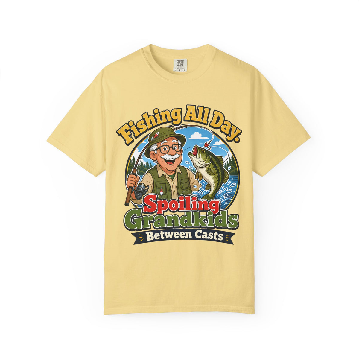 Fishing All Day Spoiling Grandkids Between Casts T-Shirt | Fishing Grandpa & Grandma Gift