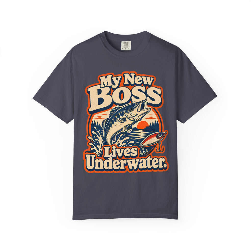 My New Boss Lives Underwater Shirt, Funny Fishing T-Shirt, Retirement Fishing Gift, Grandpa Fishing Tee, Grandma Fishing Shirt, Bass Fishing Unisex Tee