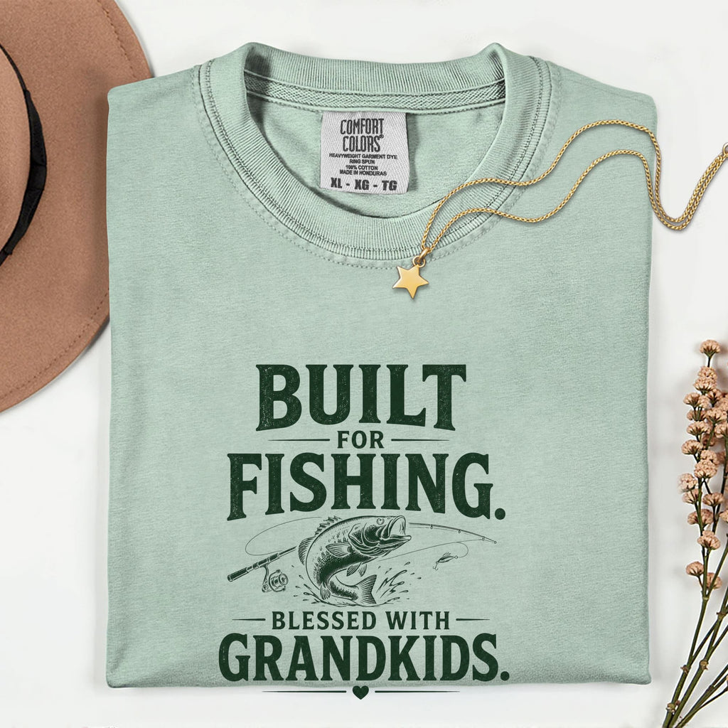 Built for Fishing Blessed with Grandkids T-Shirt | Grandpa Fishing Shirt Gift for Fishermen