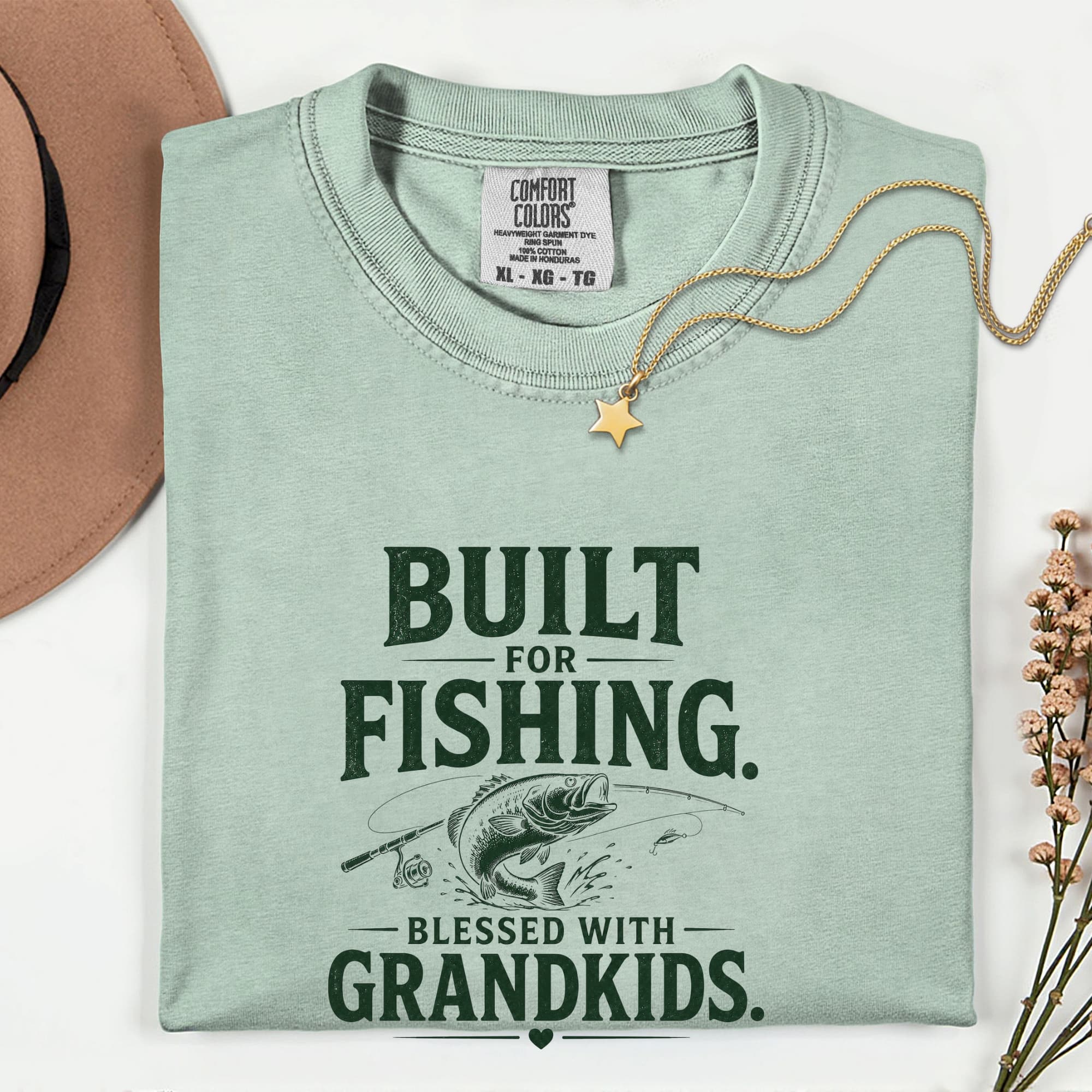 Built for Fishing Blessed with Grandkids T-Shirt | Grandpa Fishing Shirt Gift for Fishermen