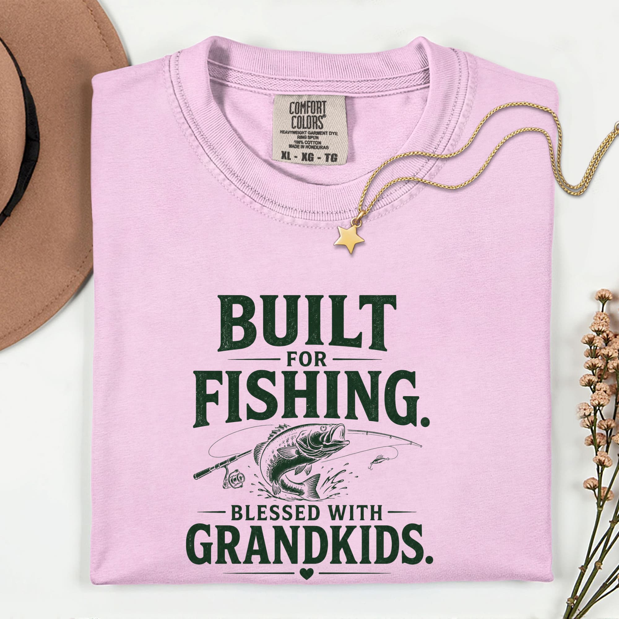 Built for Fishing Blessed with Grandkids T-Shirt | Grandpa Fishing Shirt Gift for Fishermen
