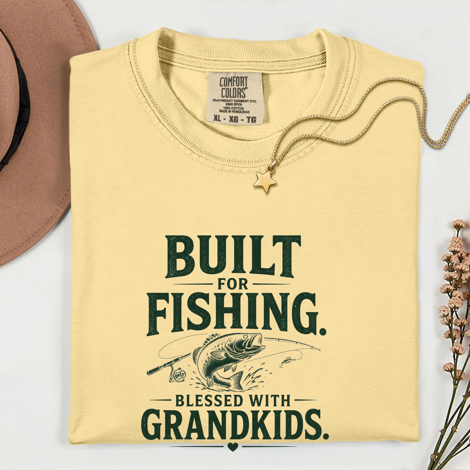 Built for Fishing Blessed with Grandkids T-Shirt | Grandpa Fishing Shirt Gift for Fishermen