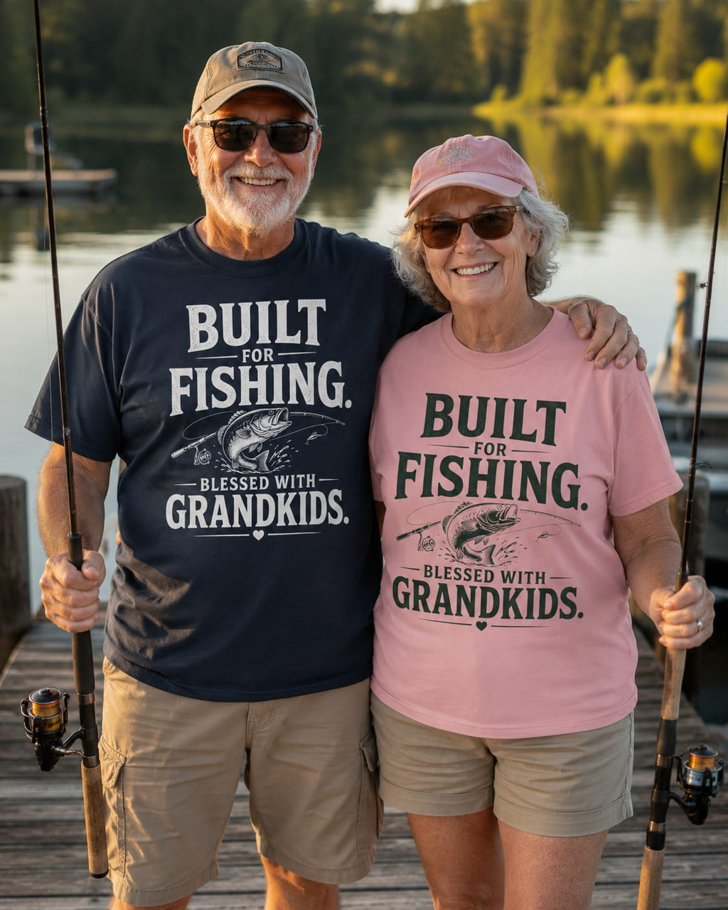 Built for Fishing Blessed with Grandkids T-Shirt | Grandpa Fishing Shirt Gift for Fishermen