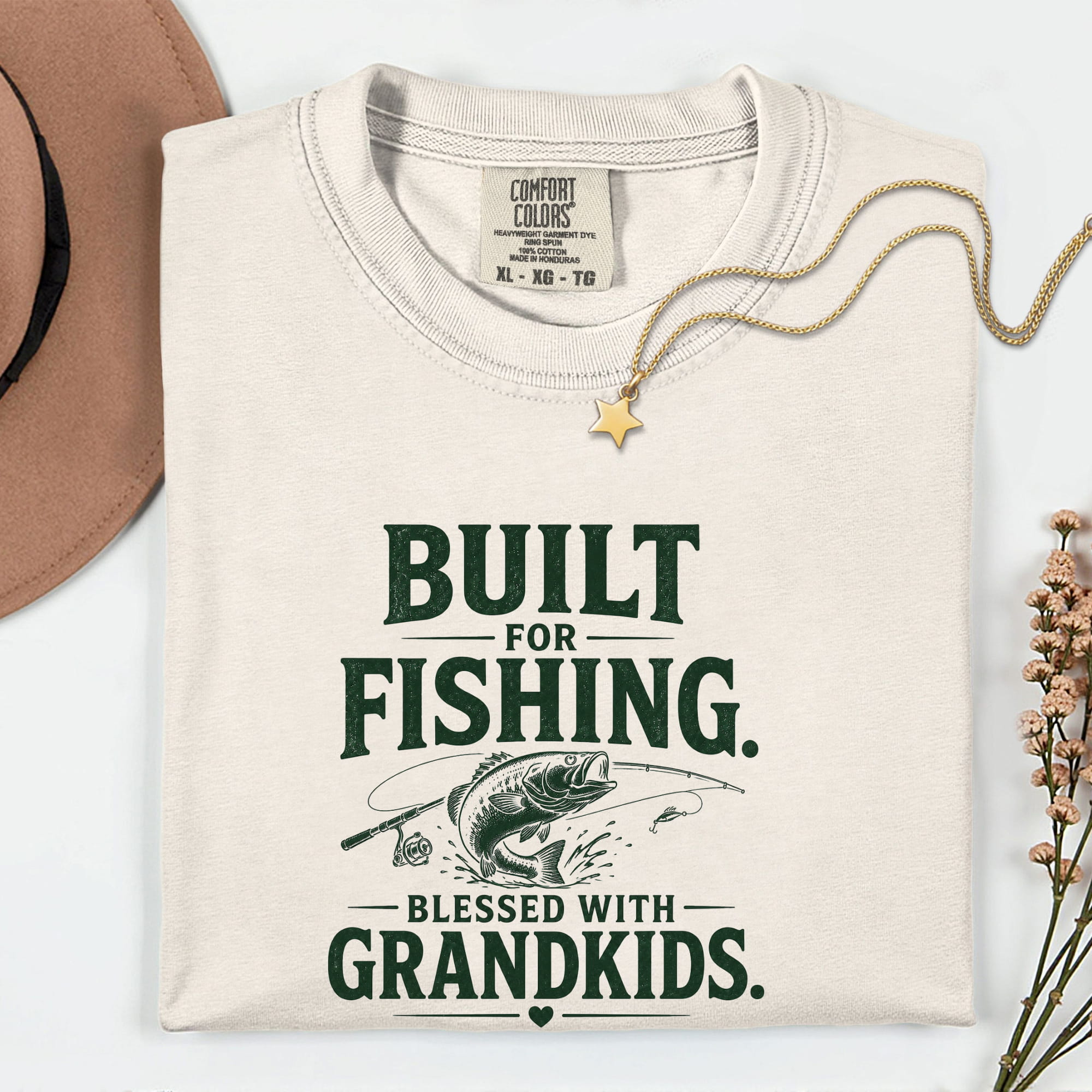 Built for Fishing Blessed with Grandkids T-Shirt | Grandpa Fishing Shirt Gift for Fishermen