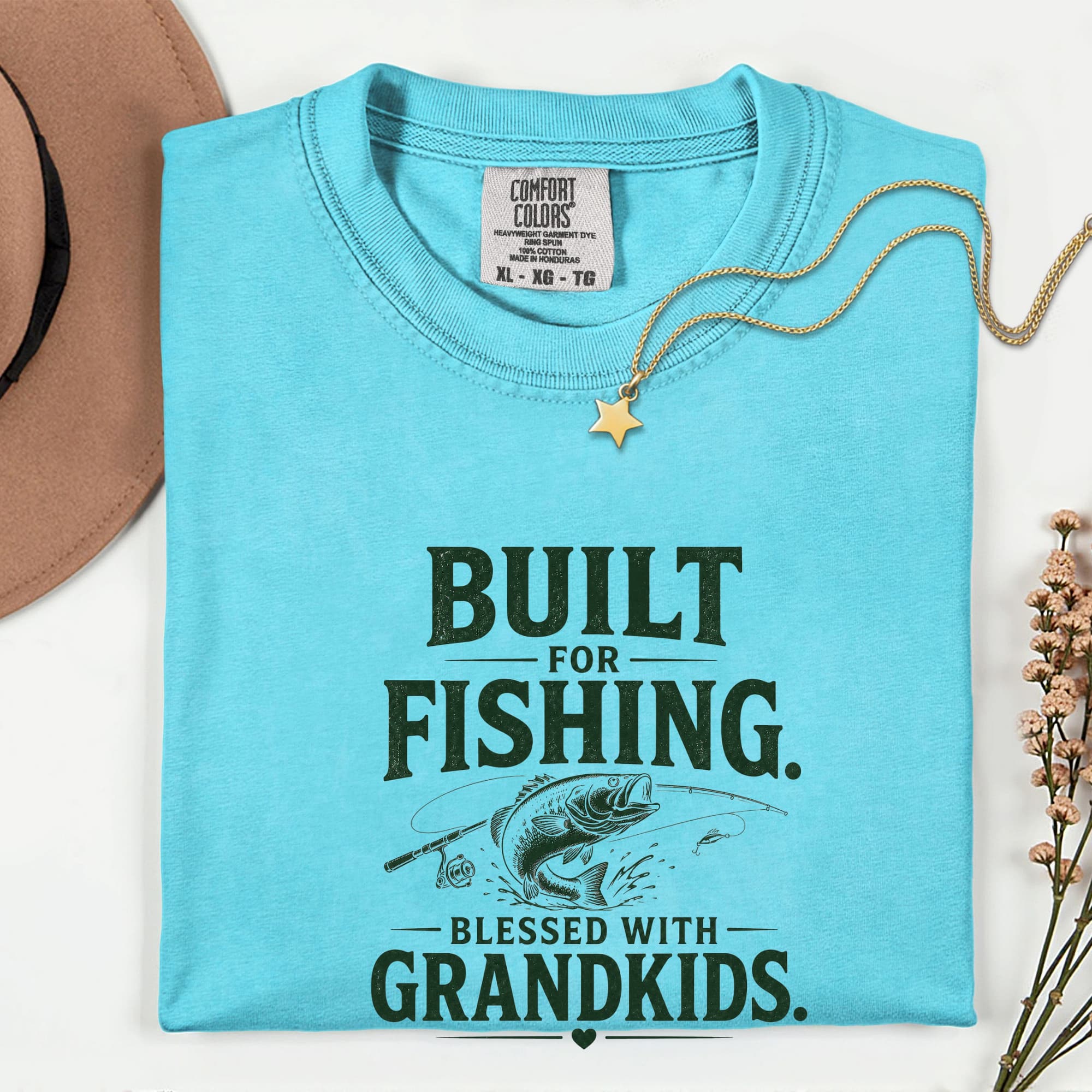 Built for Fishing Blessed with Grandkids T-Shirt | Grandpa Fishing Shirt Gift for Fishermen