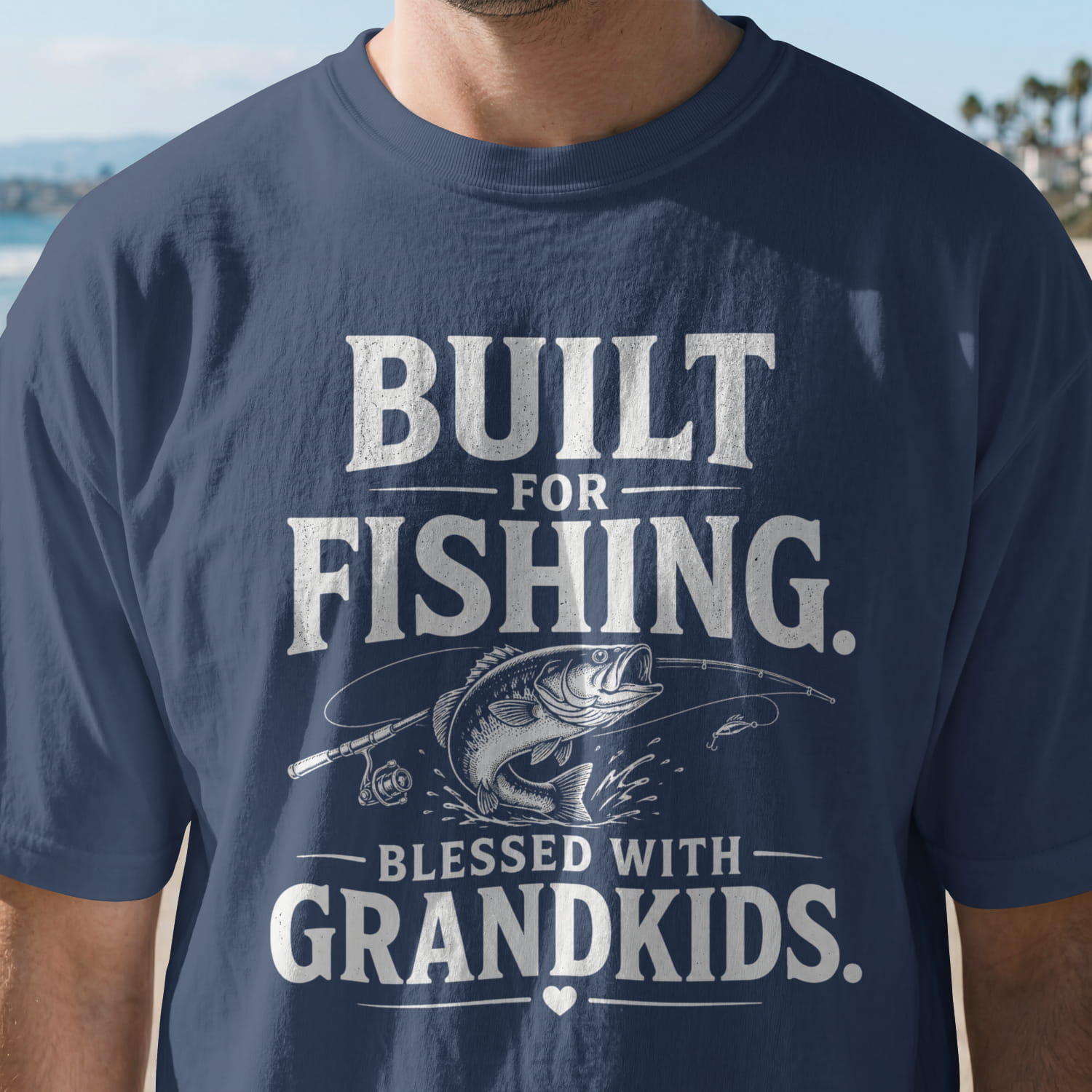 Built for Fishing Blessed with Grandkids T-Shirt | Grandpa Fishing Shirt Gift for Fishermen