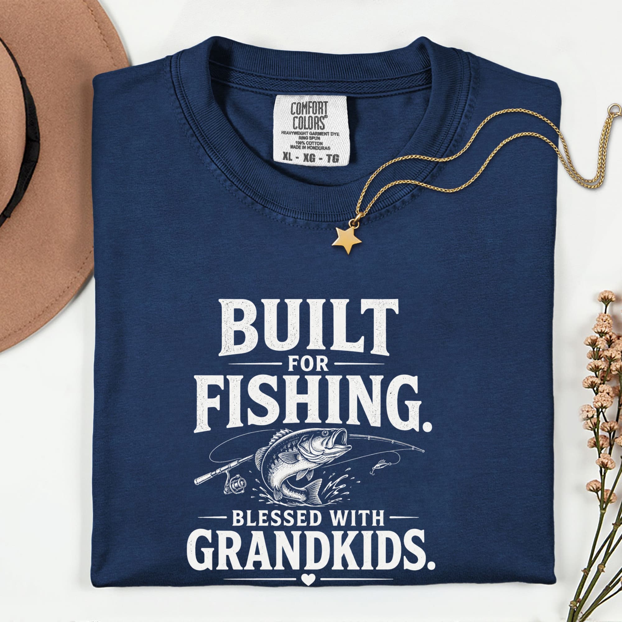 Built for Fishing Blessed with Grandkids T-Shirt | Grandpa Fishing Shirt Gift for Fishermen