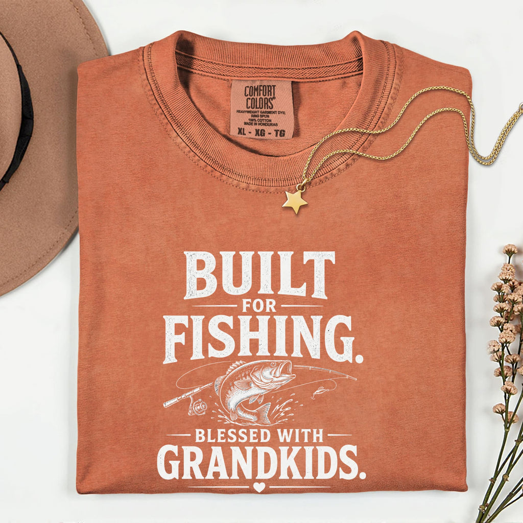 Built for Fishing Blessed with Grandkids T-Shirt | Grandpa Fishing Shirt Gift for Fishermen