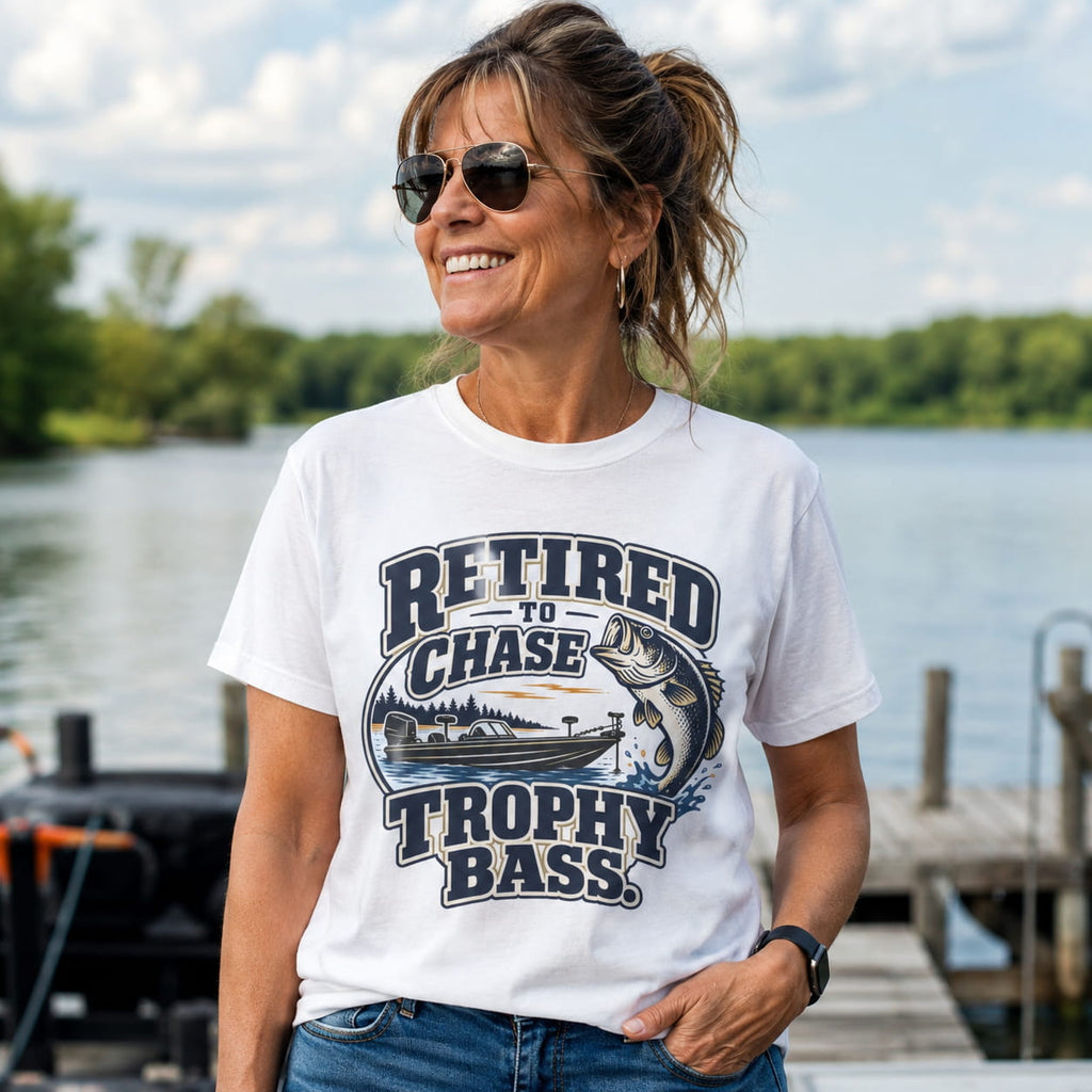 Retired to Chase Trophy Bass Shirt, Retirement Fishing Gift, Bass Fishing T-Shirt, Grandpa Fishing Tee, Grandma Fishing Shirt, Retired Fisherman Gift, Unisex Lake Life Tee