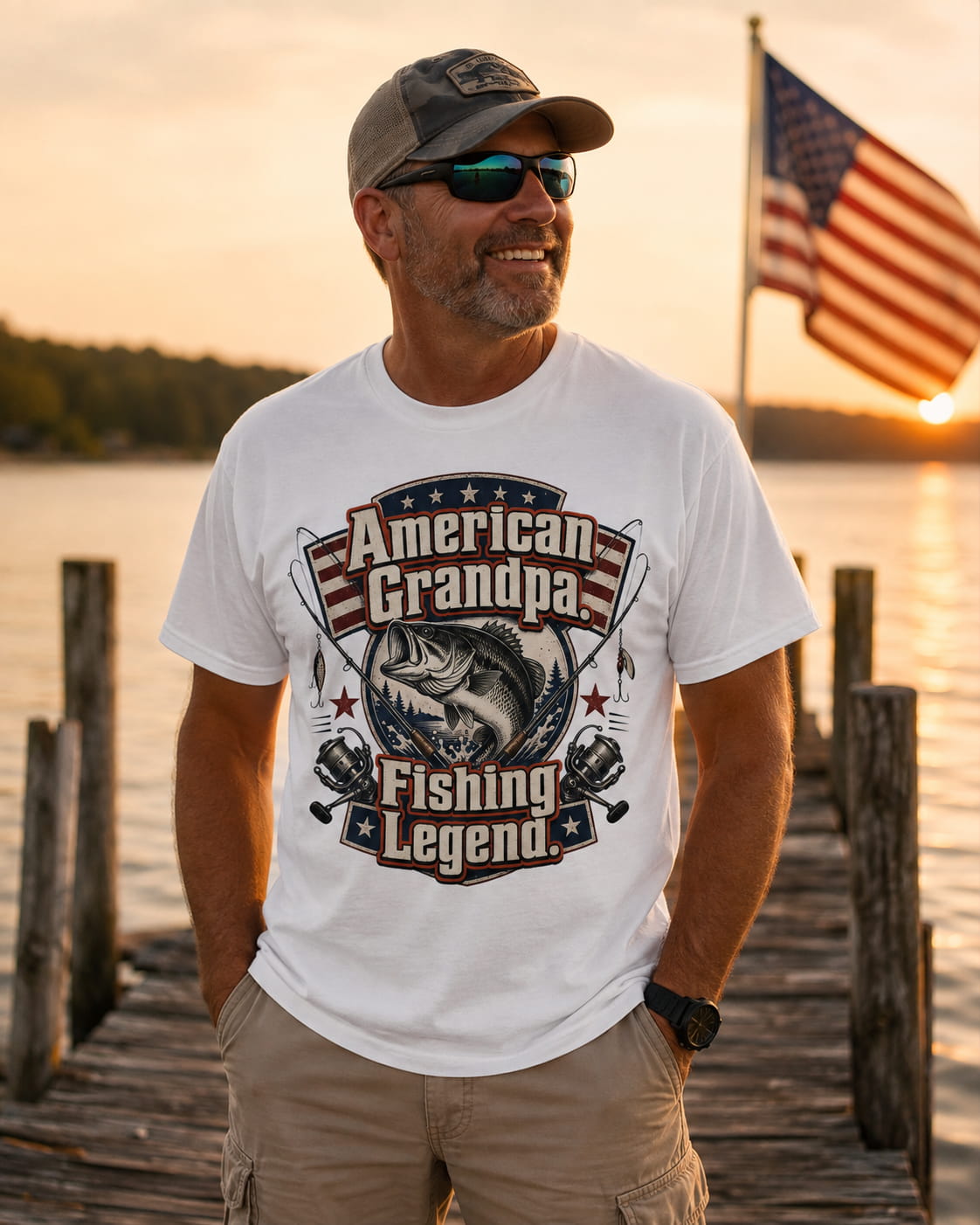 American Grandpa Fishing Legend Shirt, Patriotic Grandpa Fishing T-Shirt, USA Bass Fishing Tee, Father's Day Gift for Grandpa, American Fisherman Shirt