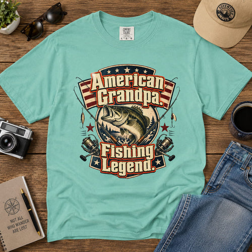 American Grandpa Fishing Legend Shirt, Patriotic Grandpa Fishing T-Shirt, USA Bass Fishing Tee, Father's Day Gift for Grandpa, American Fisherman Shirt
