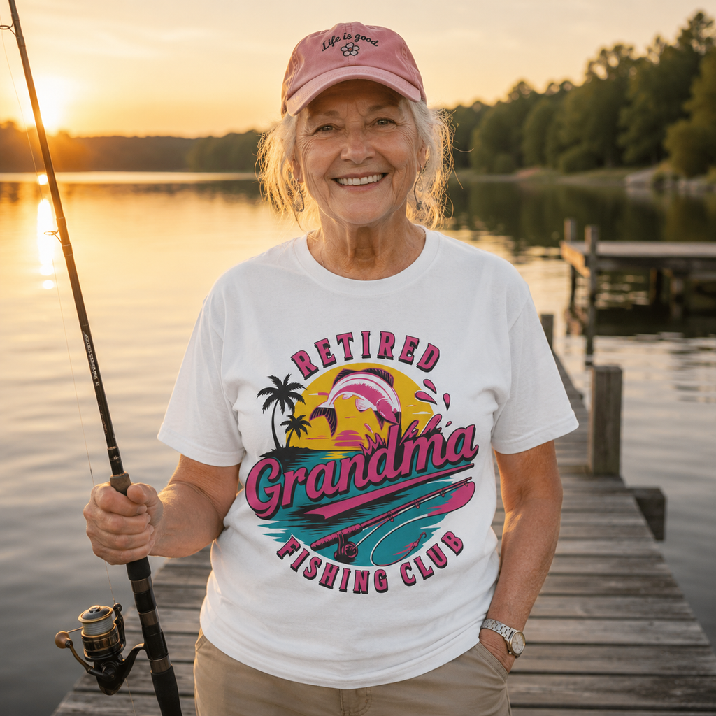 Retired Grandma Fishing Club Shirt | Funny Women's Retirement Fishing T-Shirt | Grandma Fishing Gift